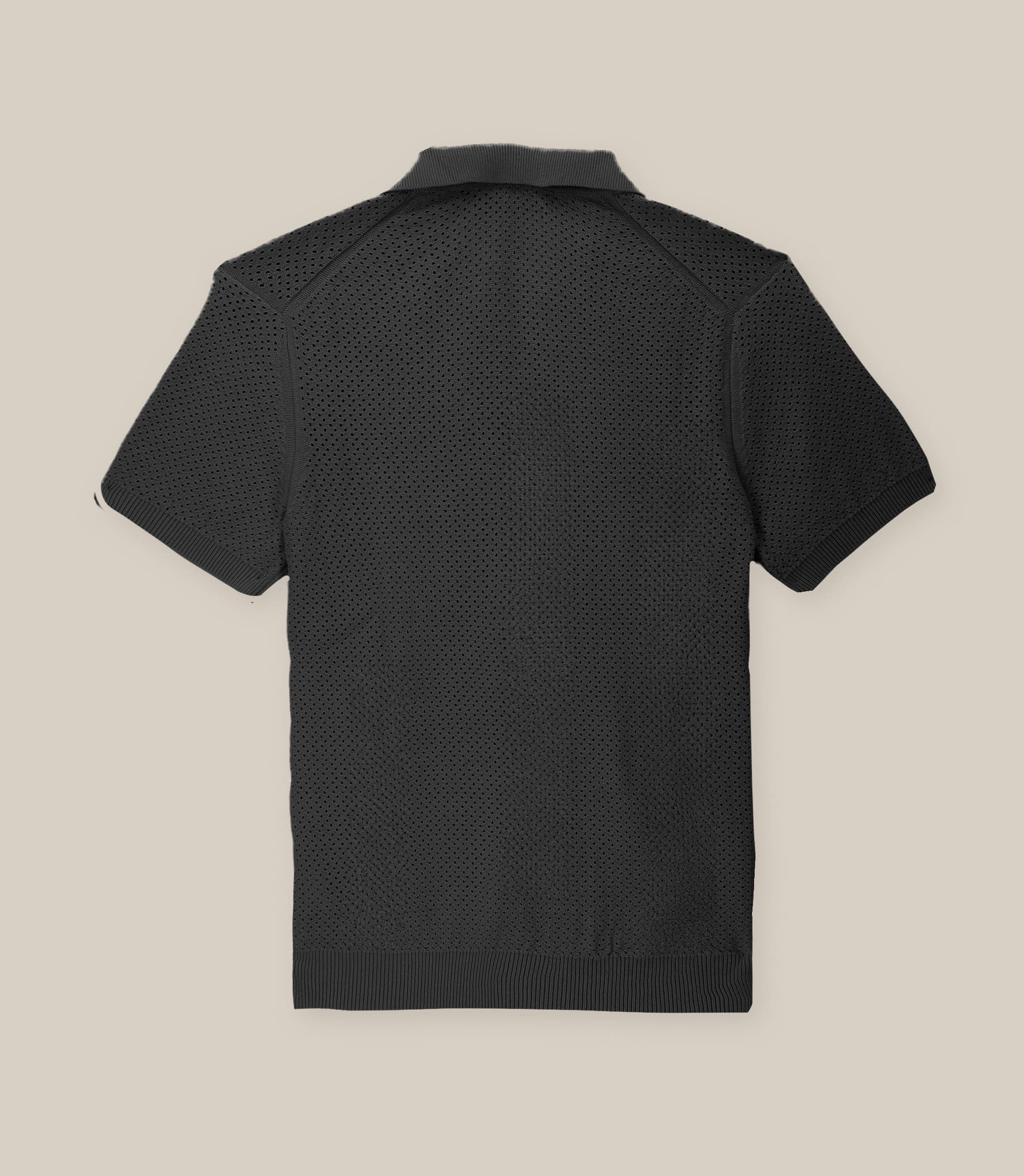 Polo col ouvert en maille ajouré noir - Image 2