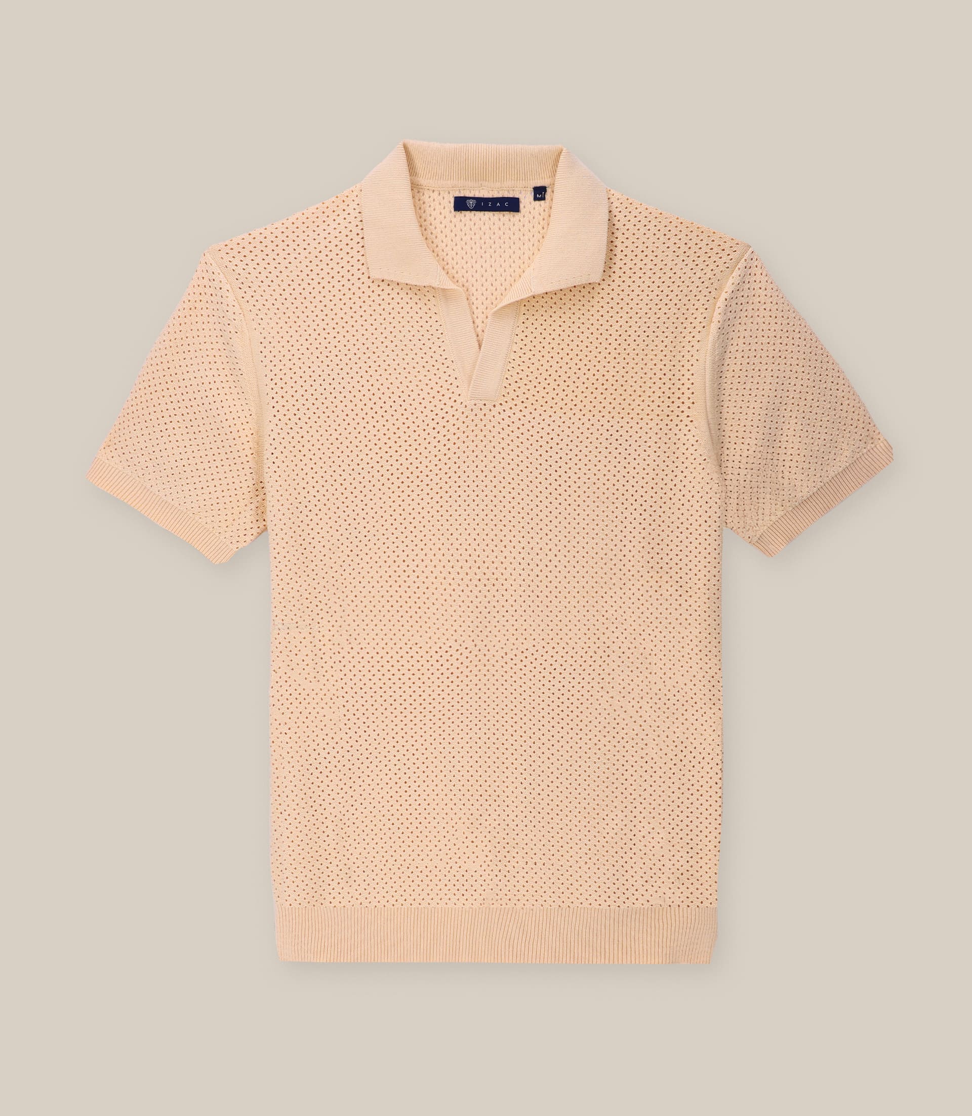 Polo col ouvert en maille ajouré peche