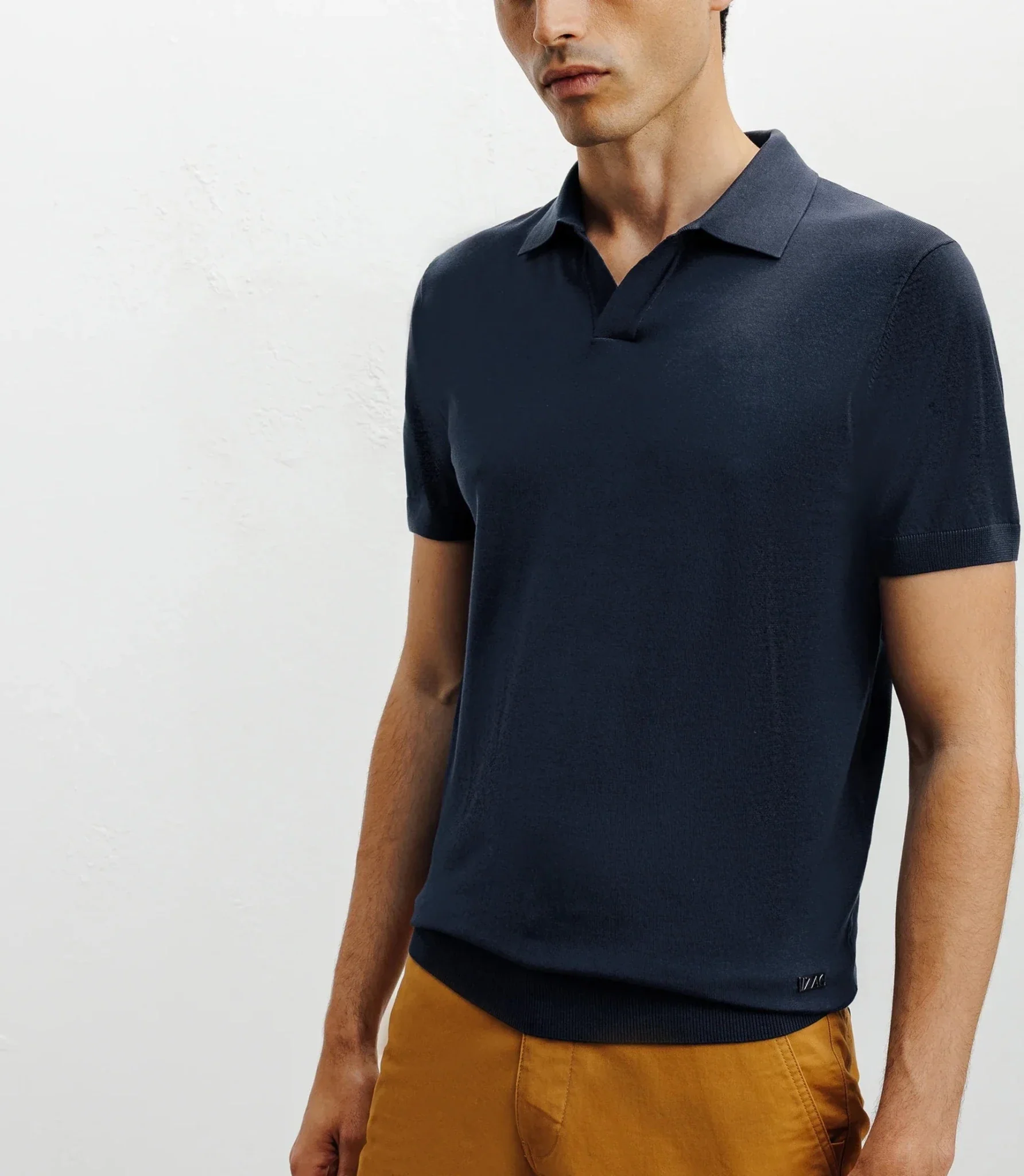 Polo col ouvert en maille bleu