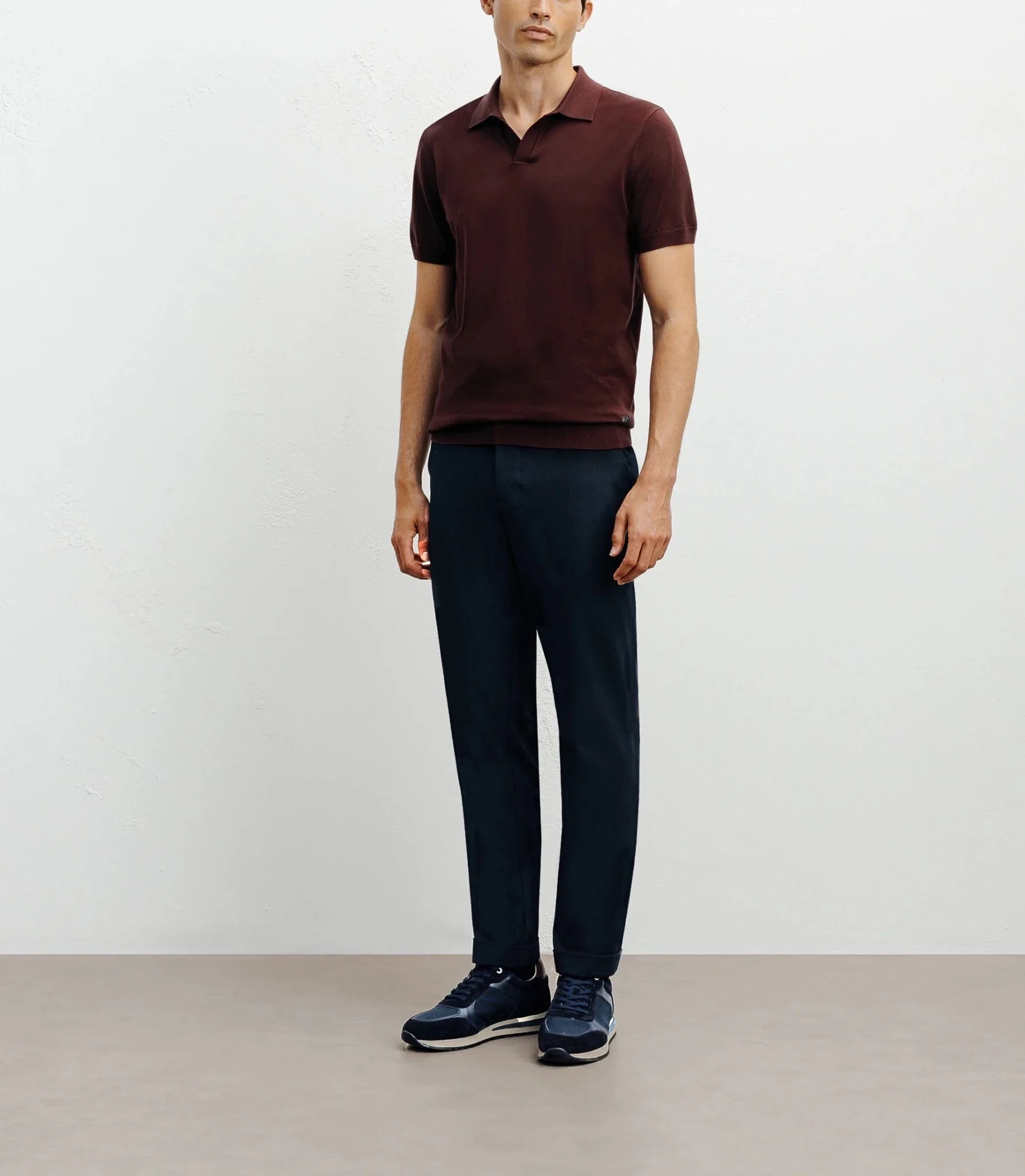 Polo col ouvert en maille bordeaux foncé - Image 2