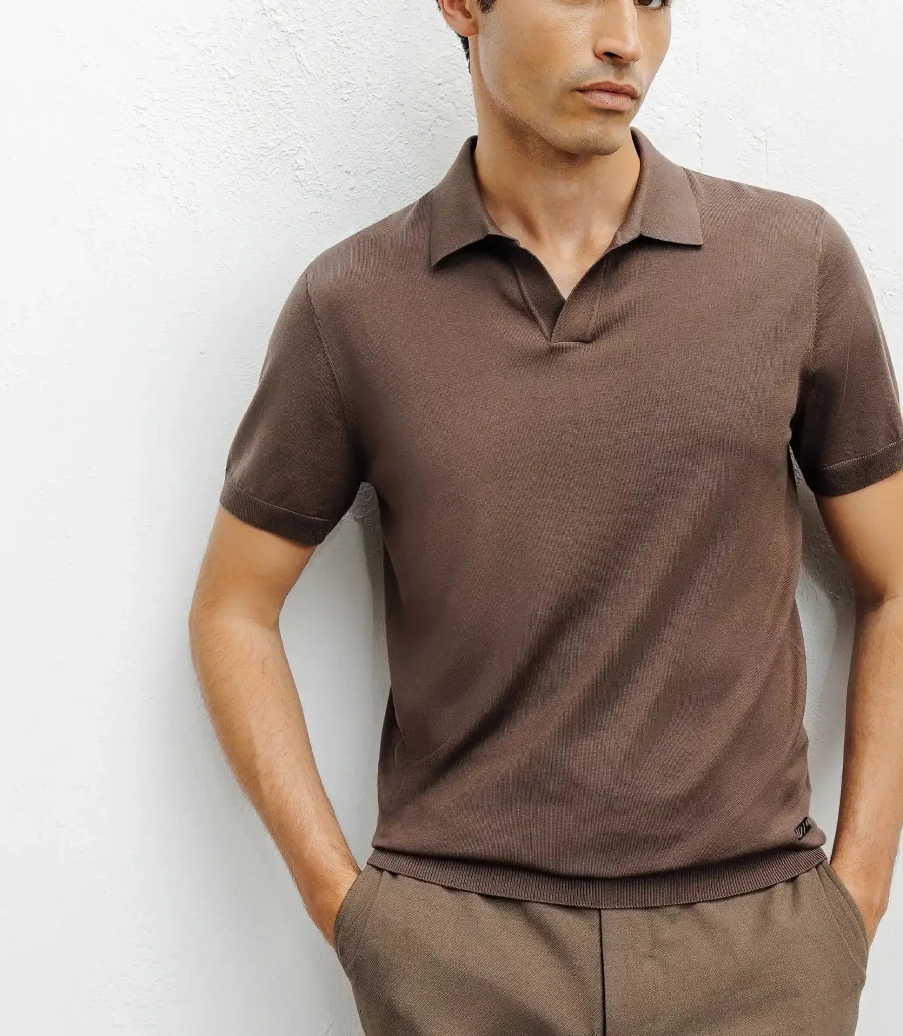 Polo col ouvert en maille chatain