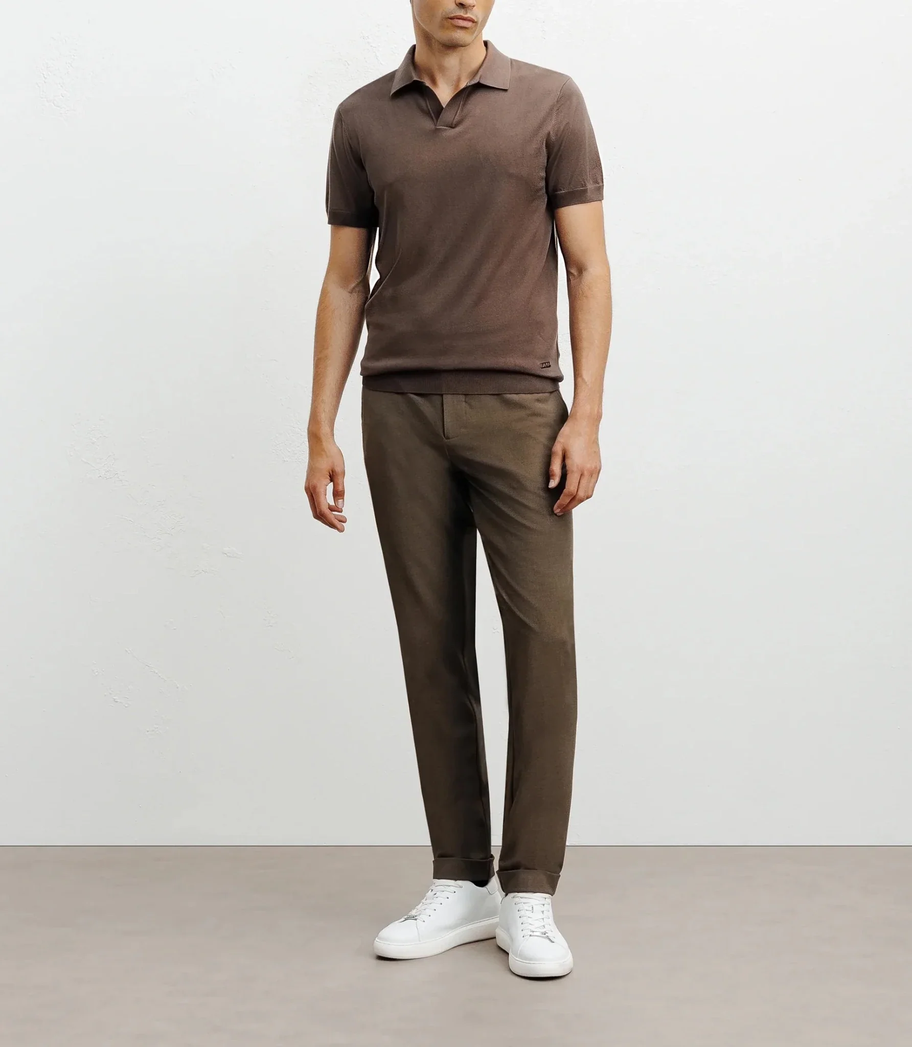 Polo col ouvert en maille chatain - Image 3