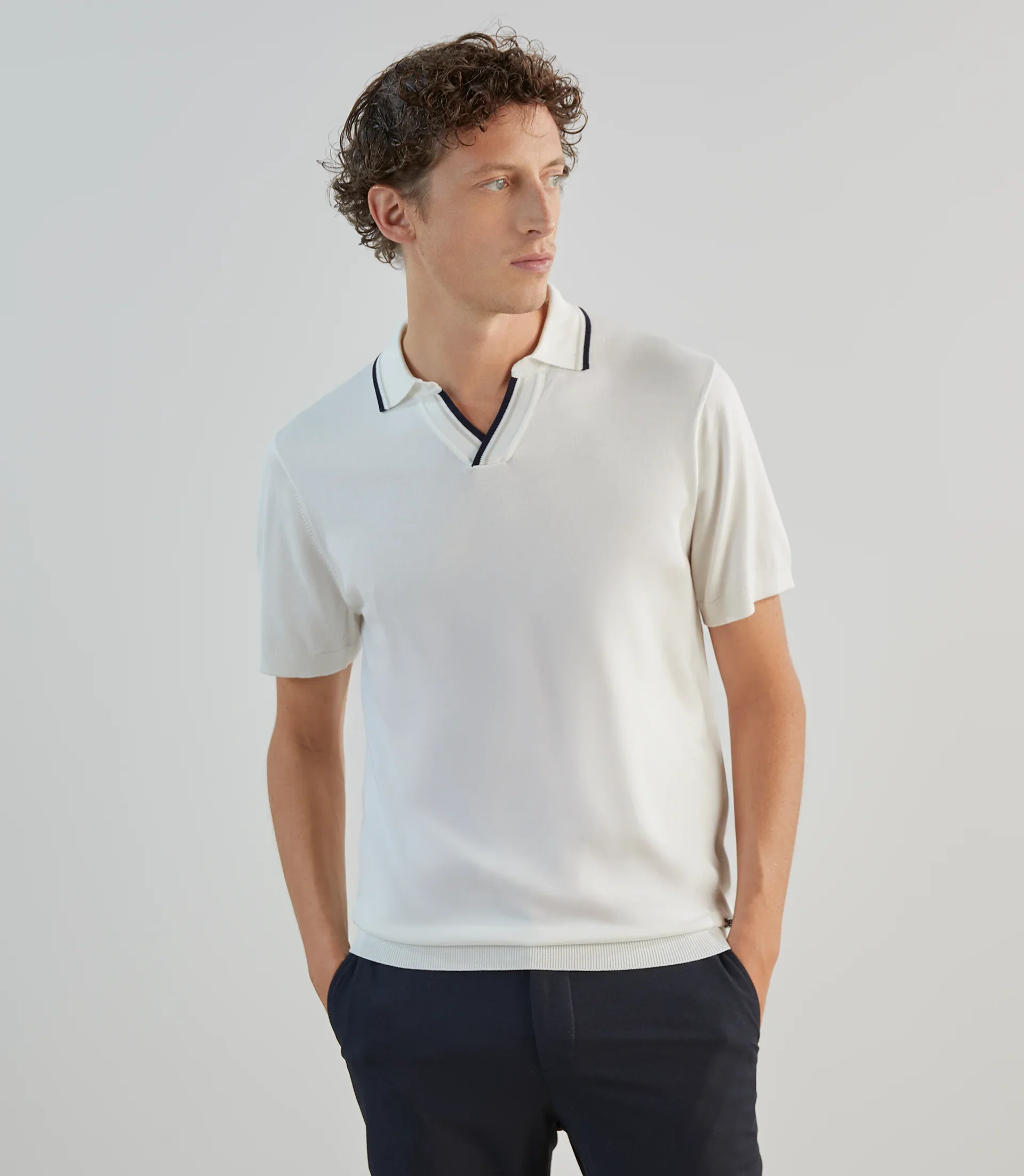 Polo col ouvert en maille écru