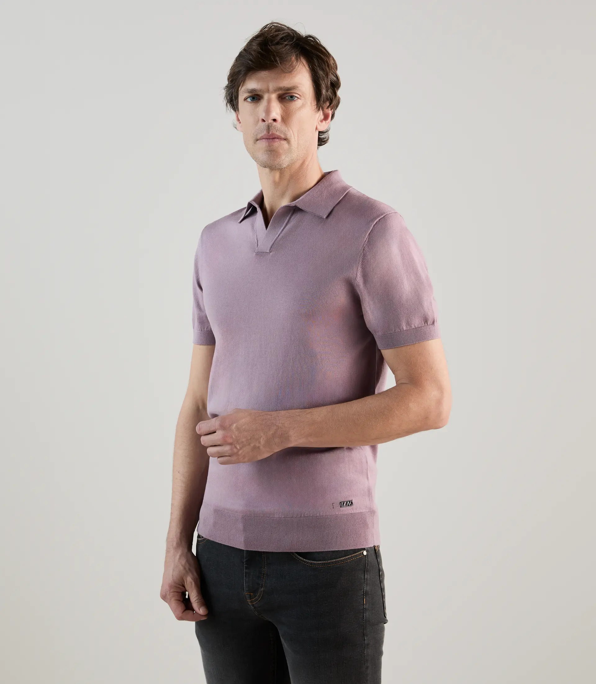 Polo col ouvert en maille mauve