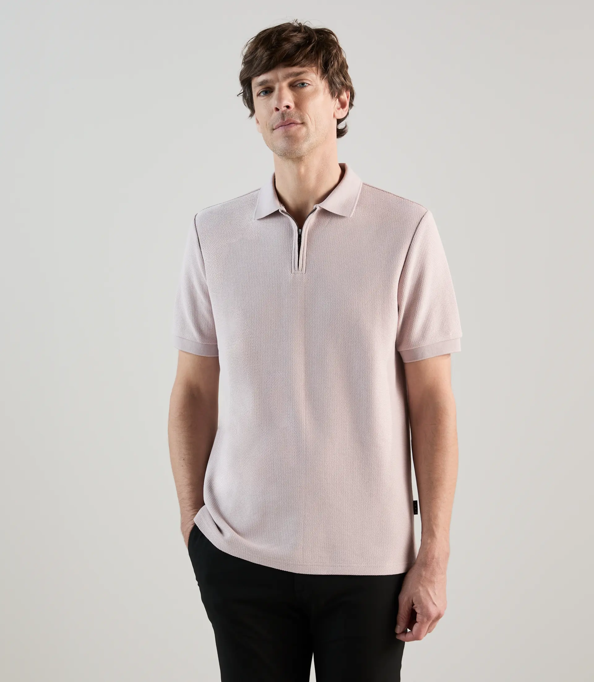 Polo col zip en jeu de points mauve gris