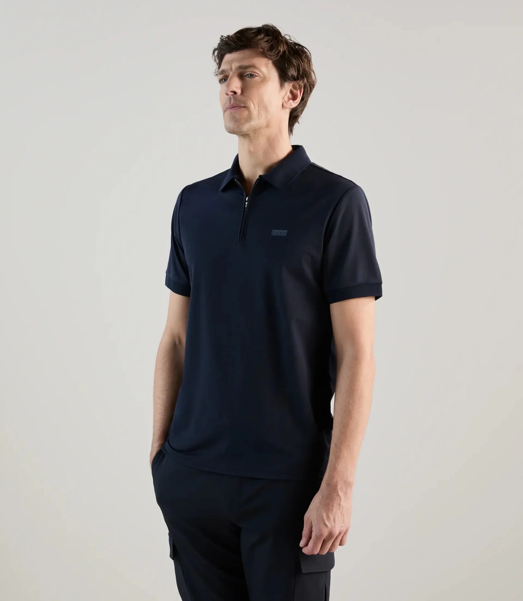 Polo en jersey col zippé marine