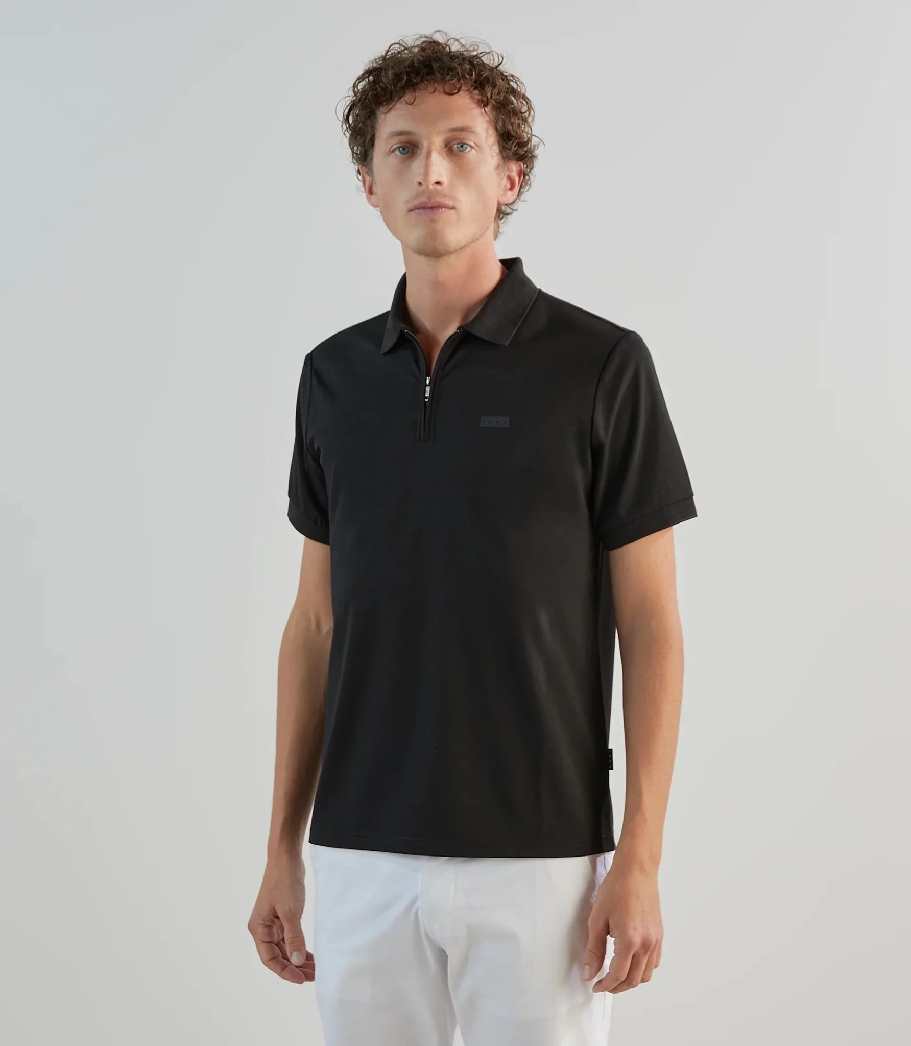 Polo en jersey col zippé noir