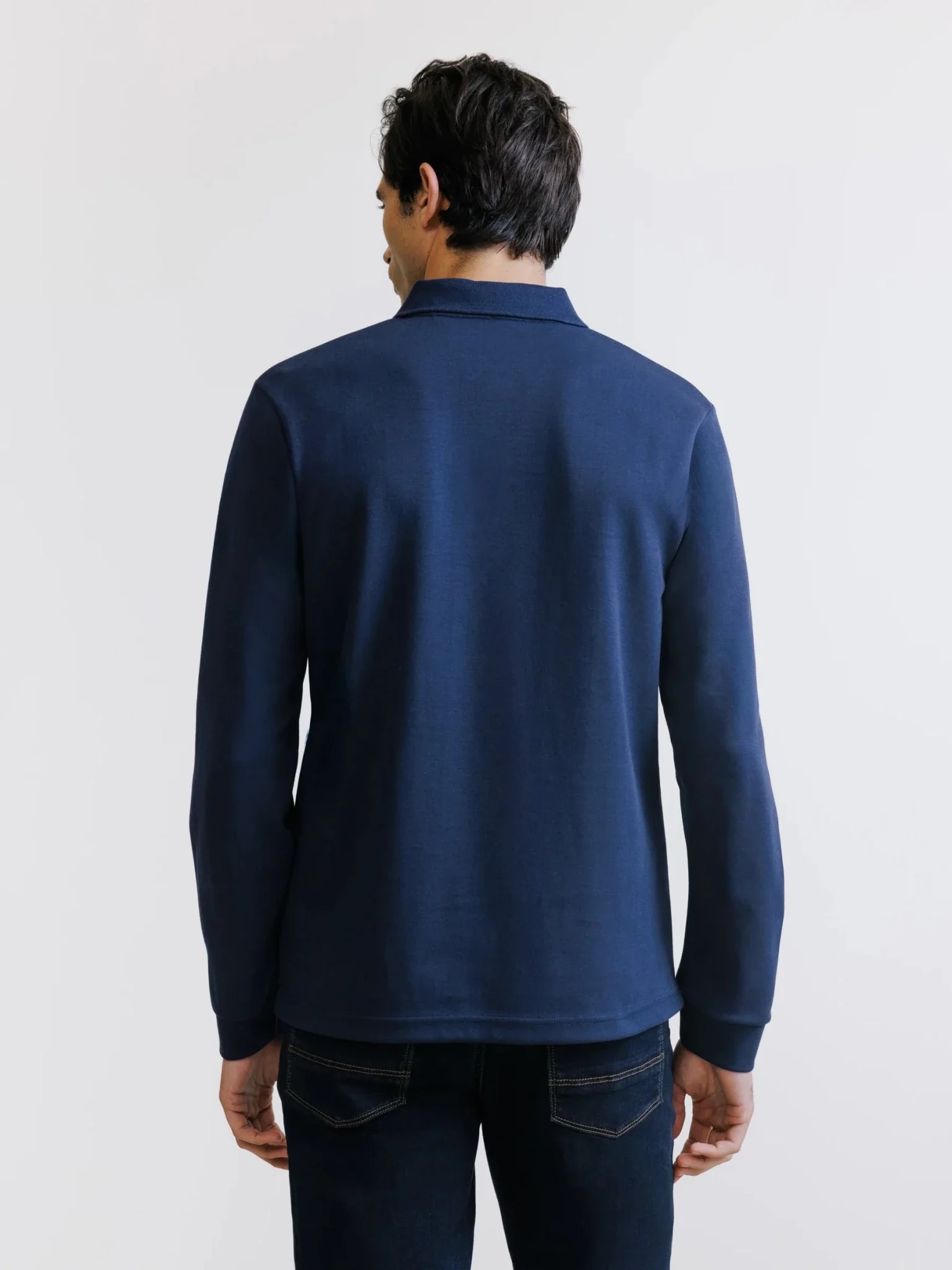 Polo manches longues col boutonné marine - Image 4
