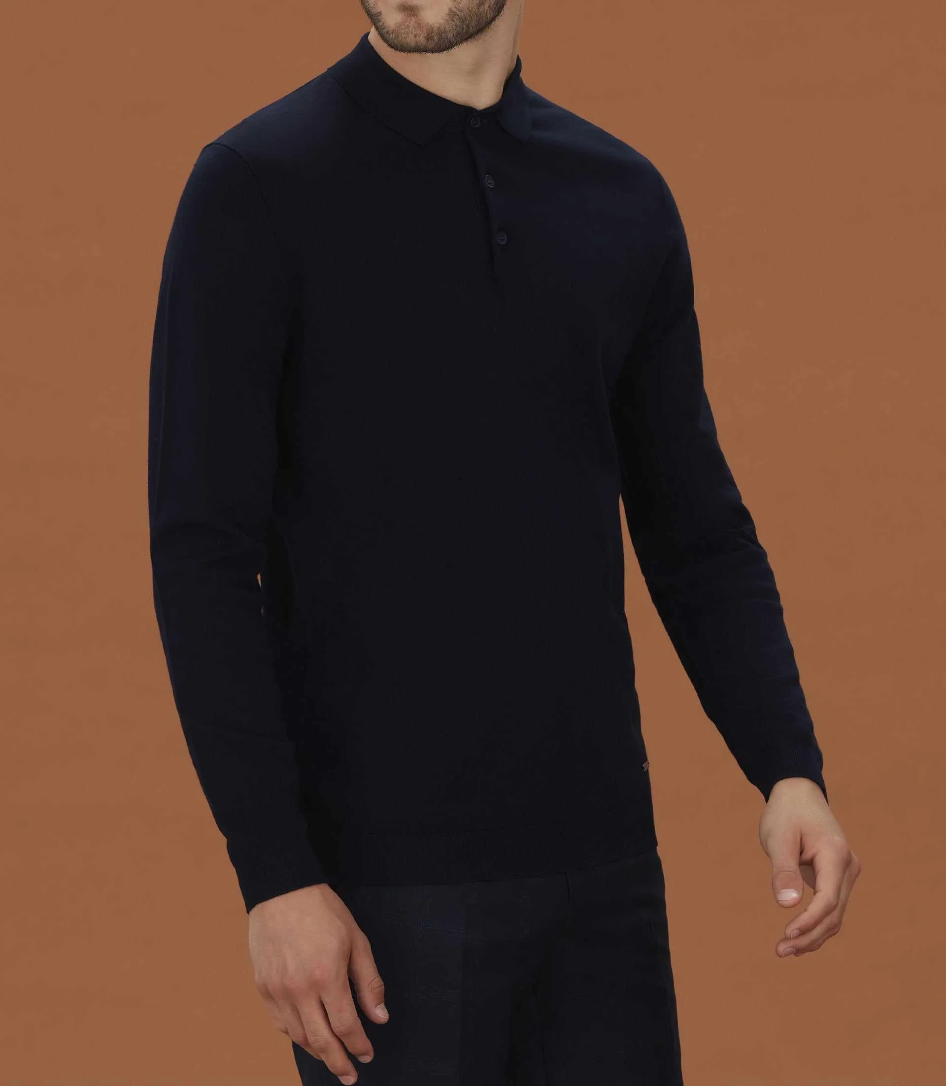 Polo en maille à manches longues marine "Celal"