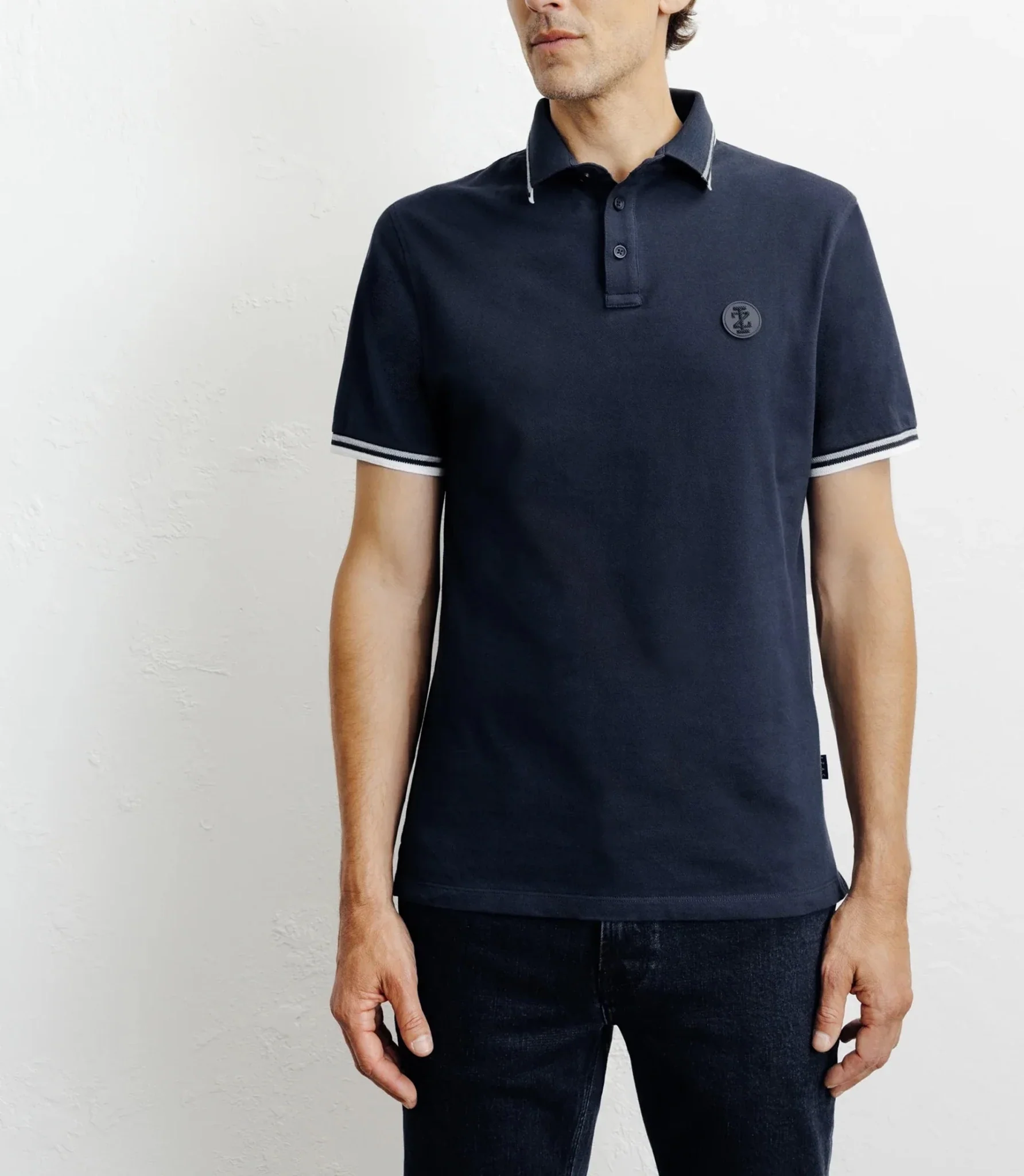 Polo piqué boutonné marine