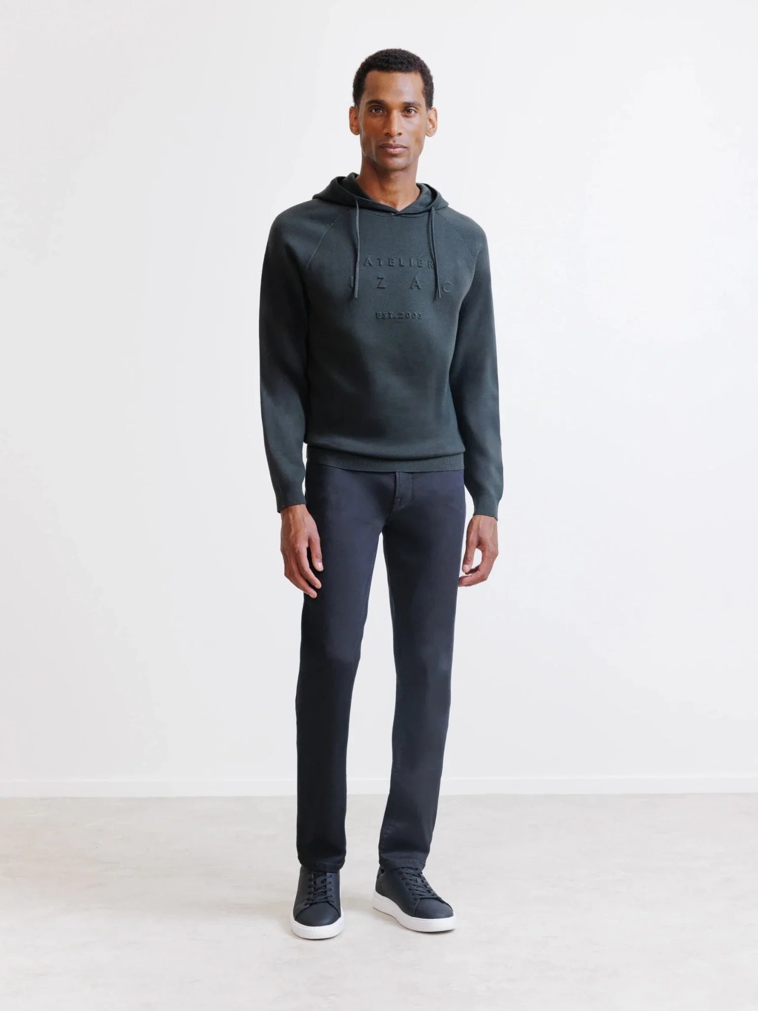 Pull à capuche en maille kaki foncé - Image 3