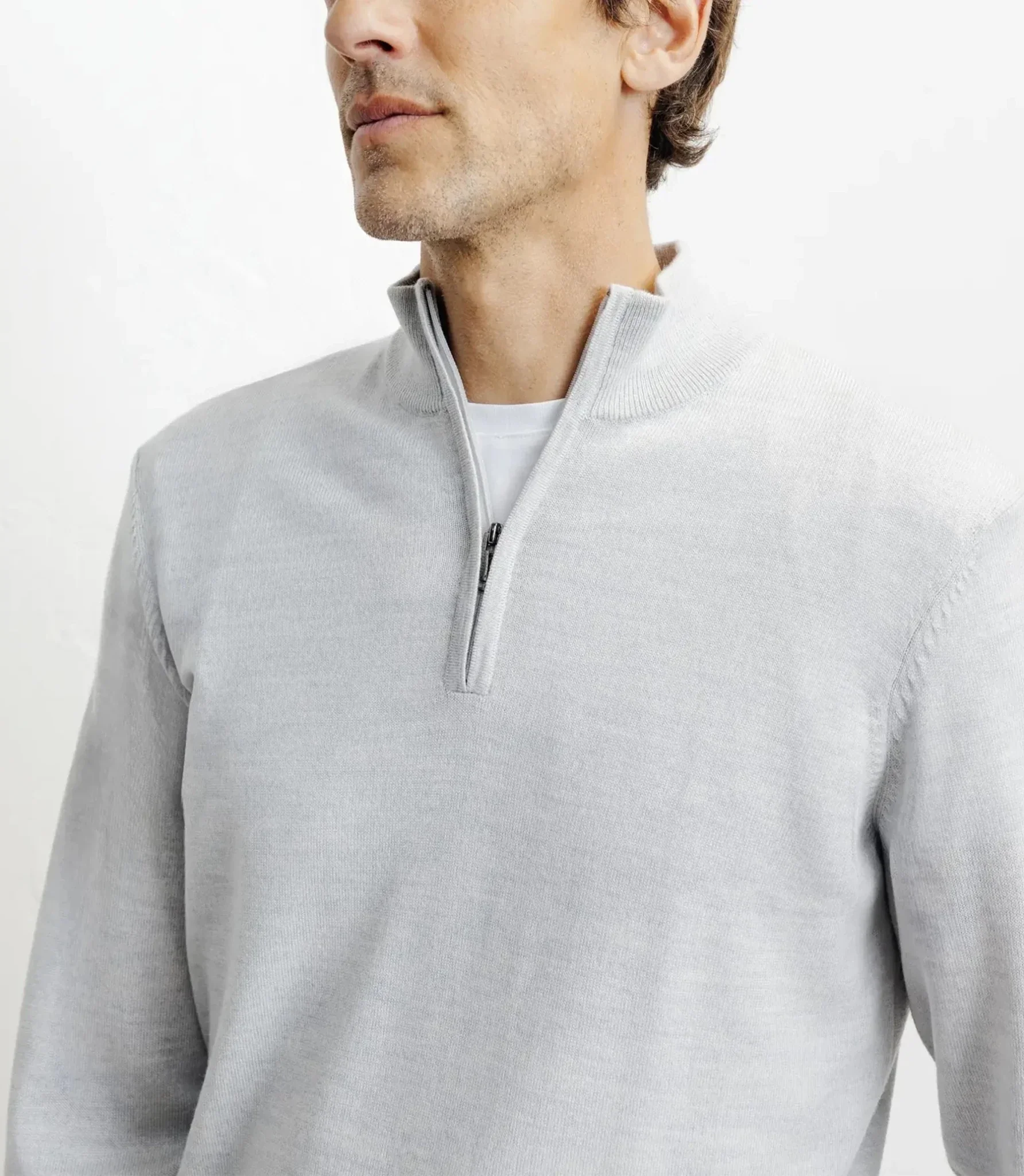 Pull à col demi zippé mérinos gris chiné - Image 2