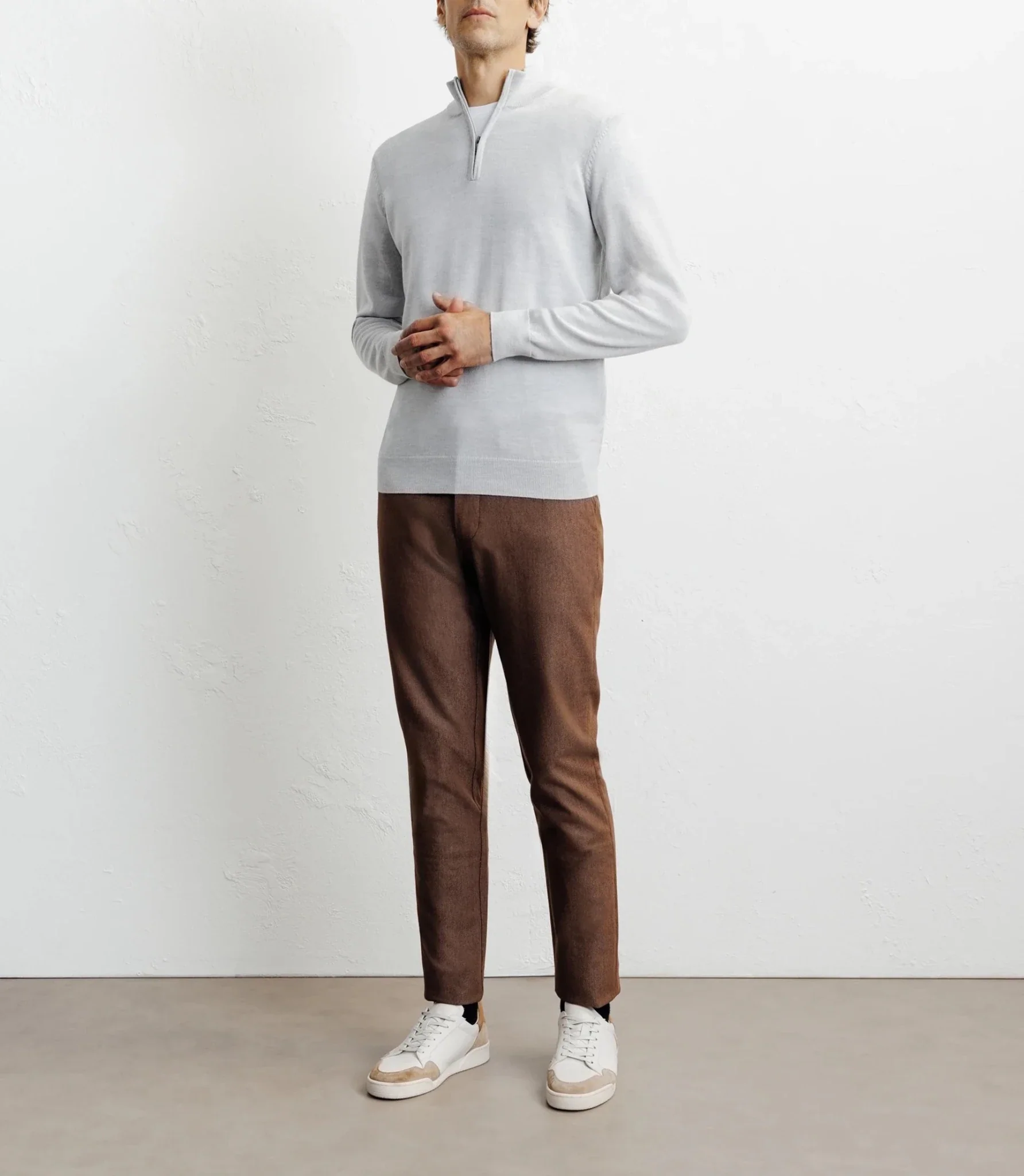 Pull à col demi zippé mérinos gris chiné - Image 3