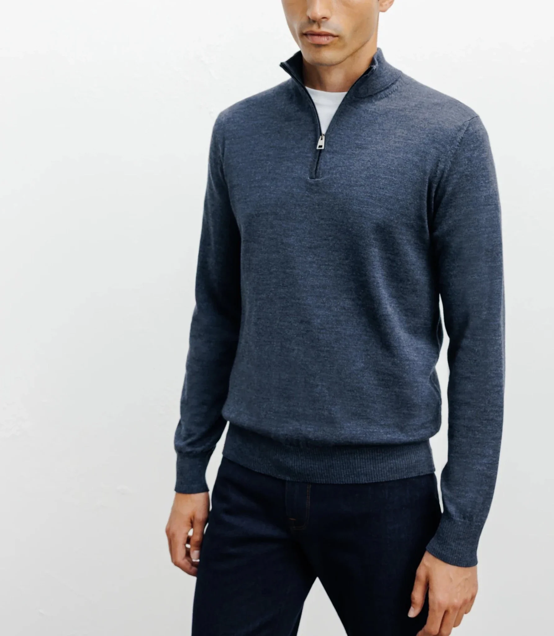 Pull à col demi zippé mérinos indigo