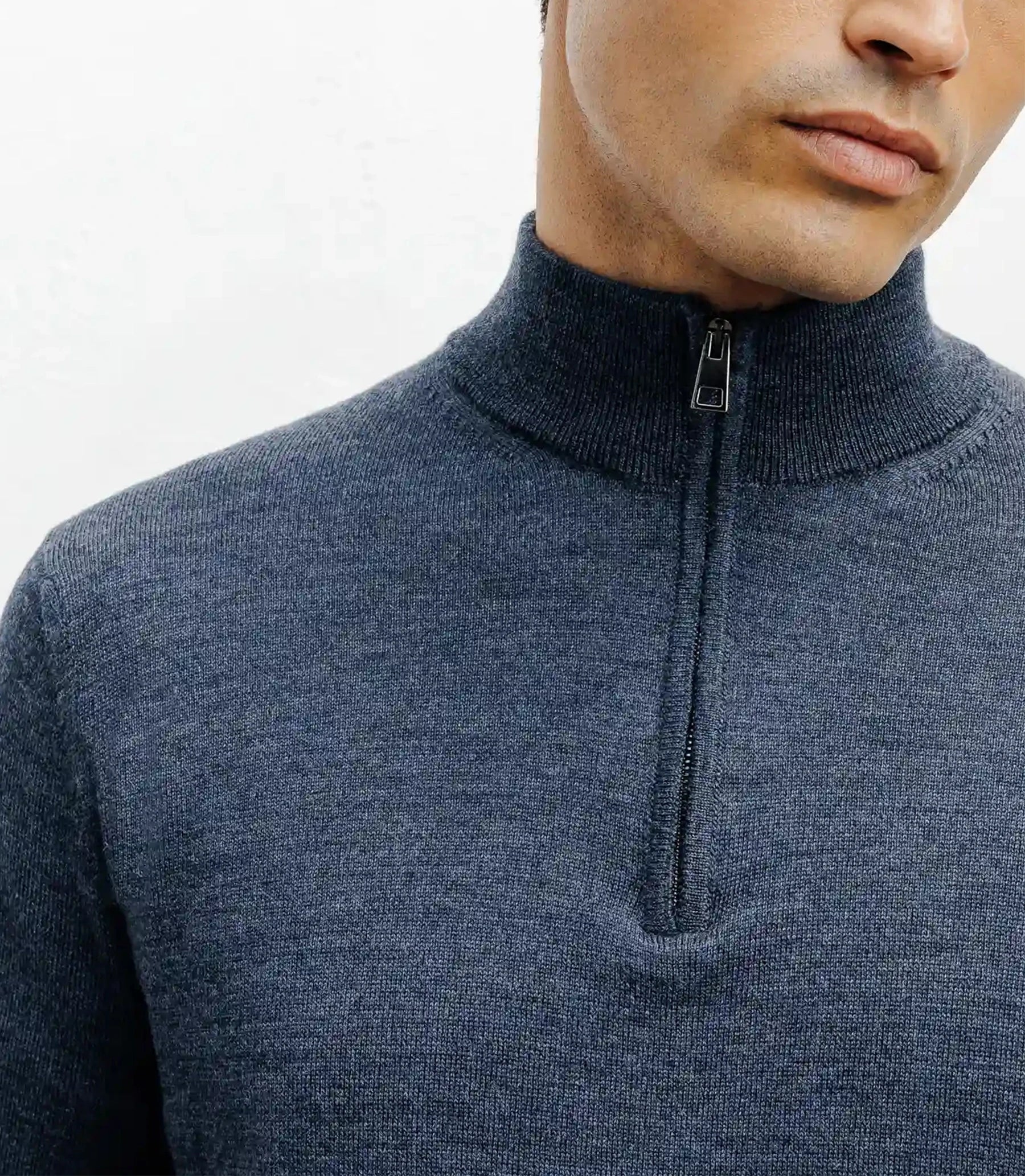 Pull à col demi zippé mérinos indigo - Image 2