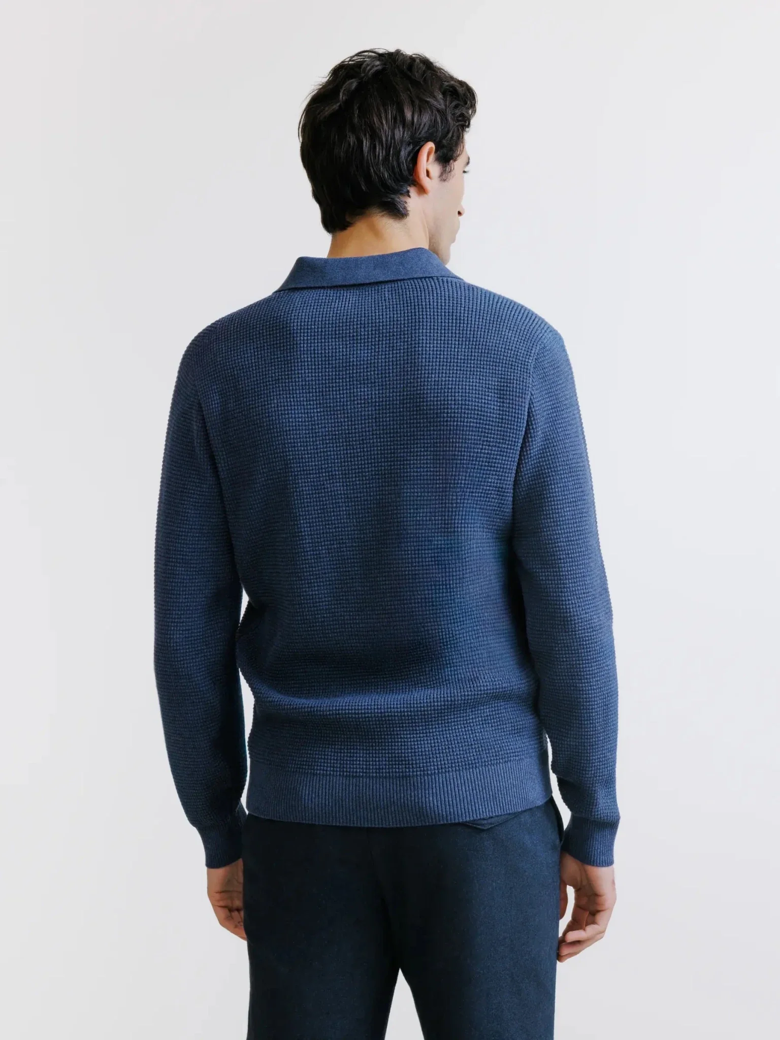 Pull à col polo ouvert à jeux de points indigo - Image 4