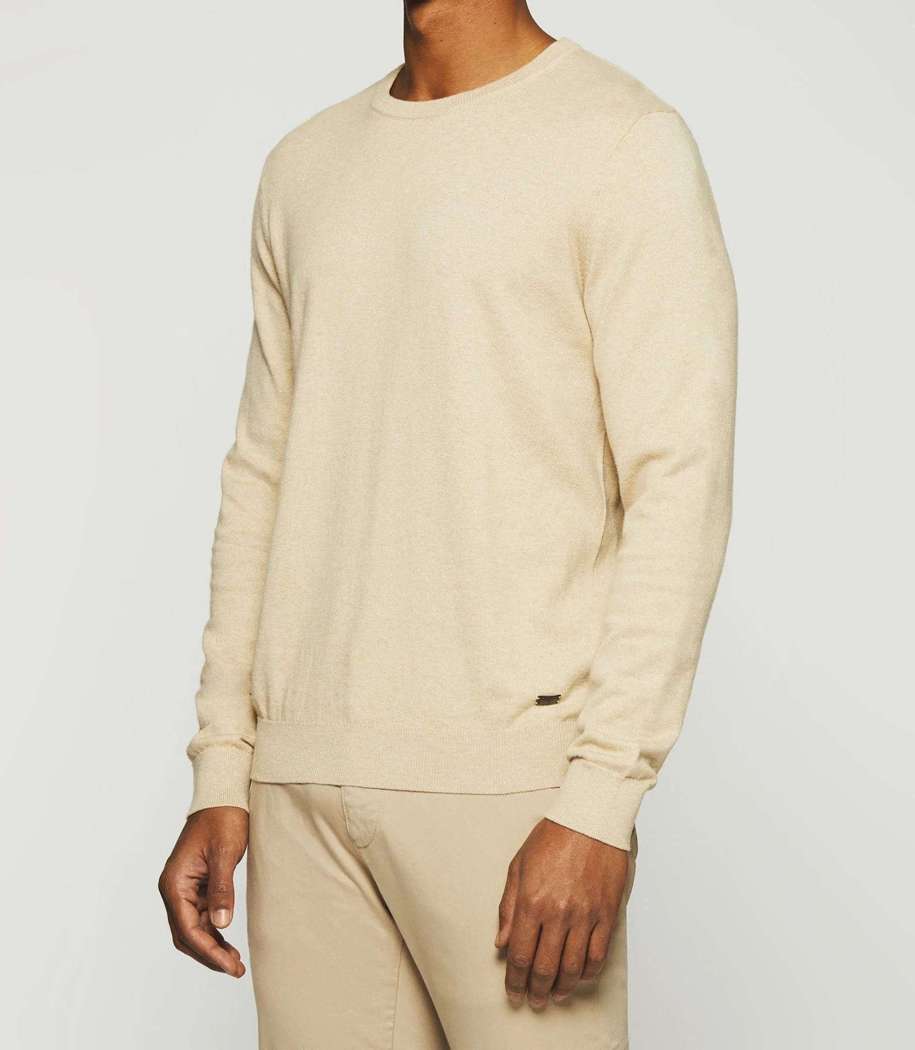 Pull col rond en coton cachemire beige DRISS - Image 2
