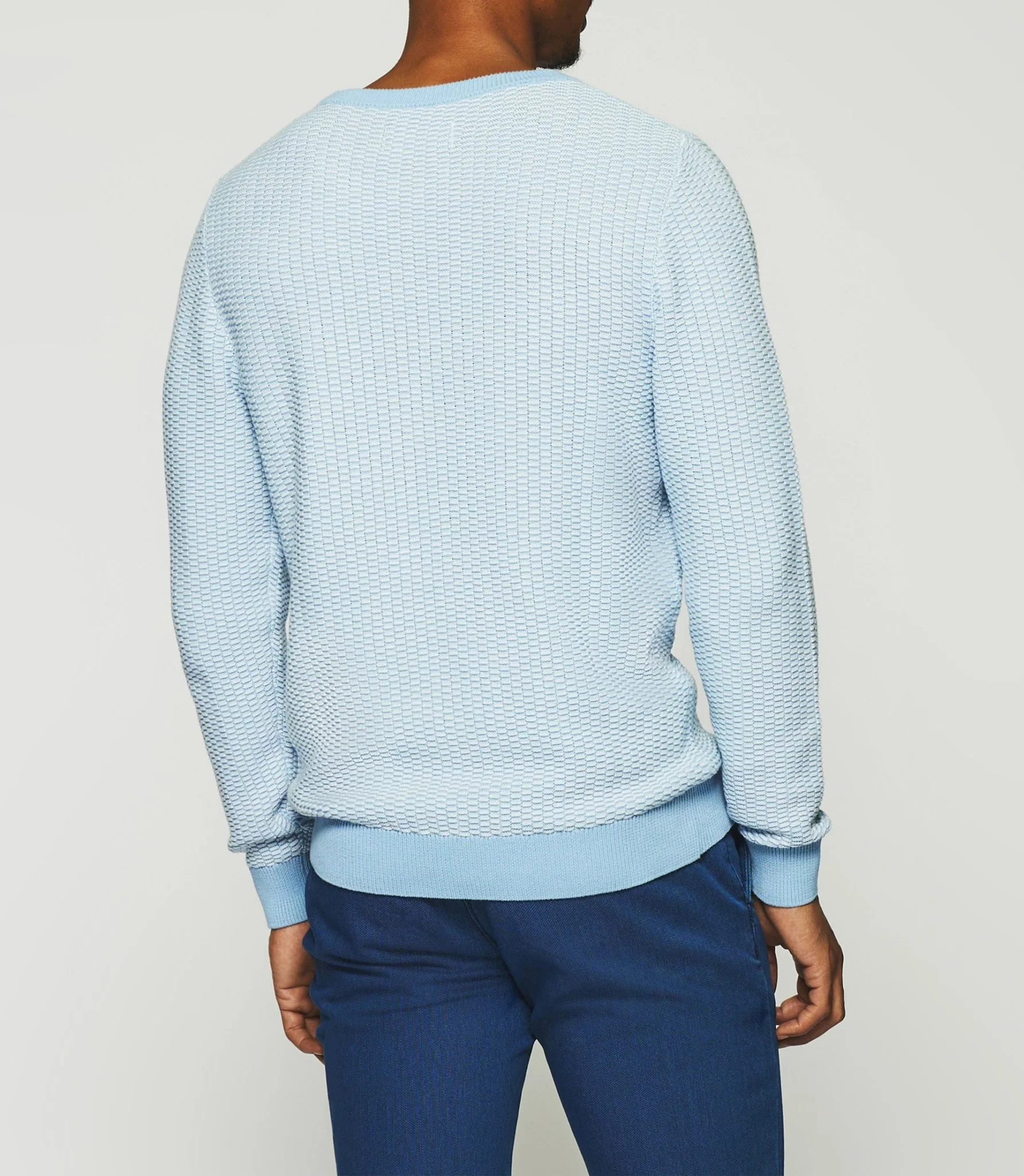 Pull col rond en coton ciel et écru DAMIAN - Image 3