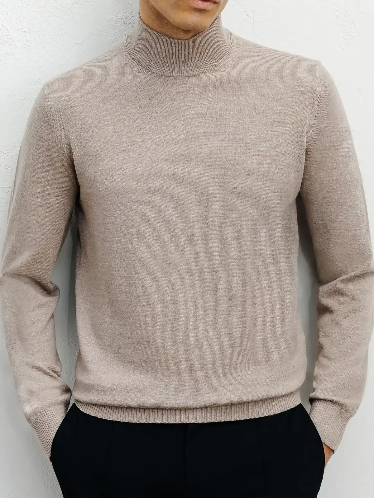 Pull col cheminée beige