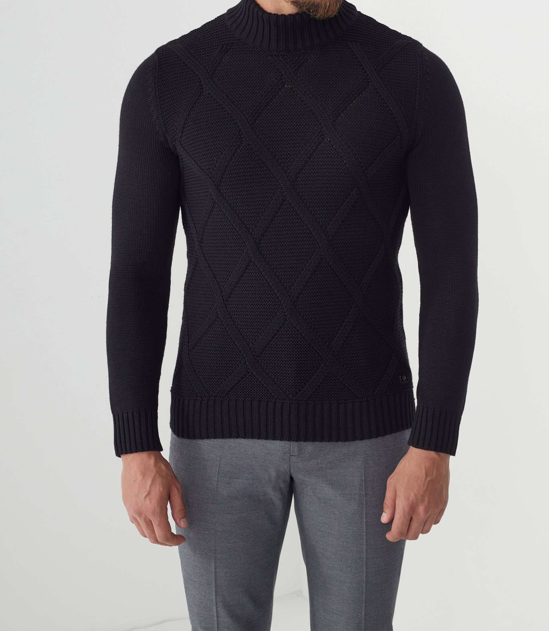 Pull col montant laine noir "Simeo" - Image 2