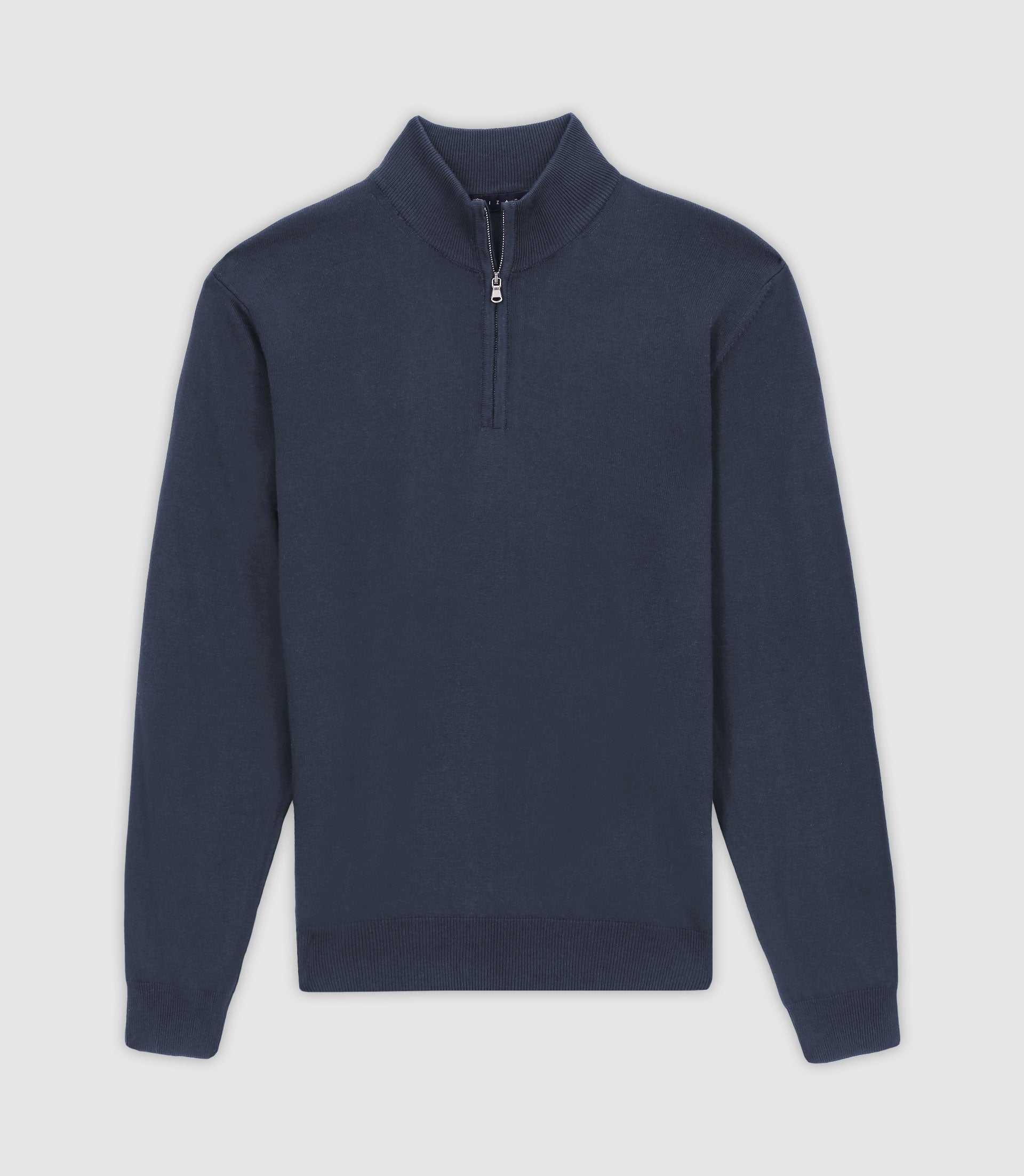 Pull col demi zip indigo