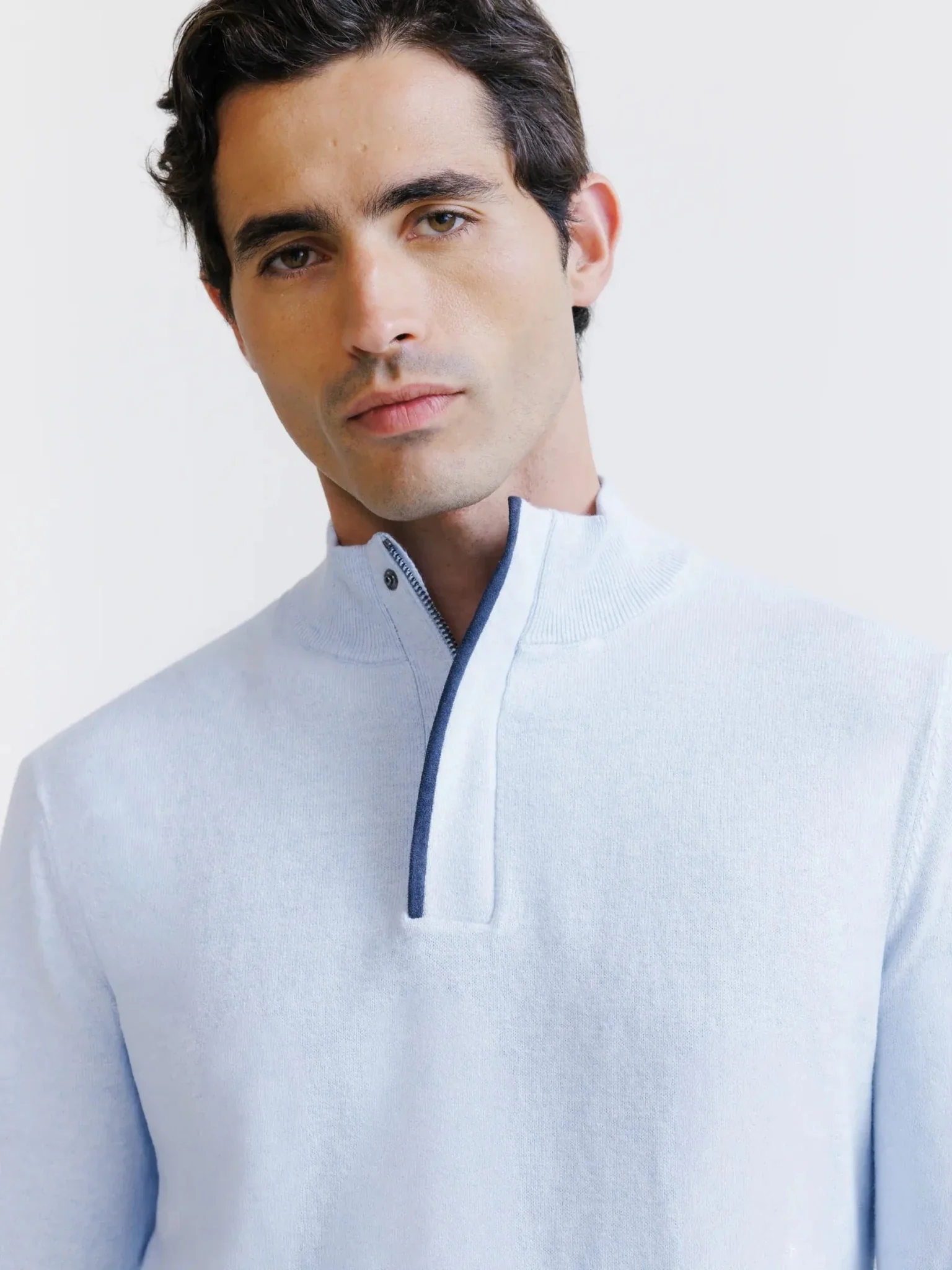 Pull col montant demi zippé bleu ciel - Image 2