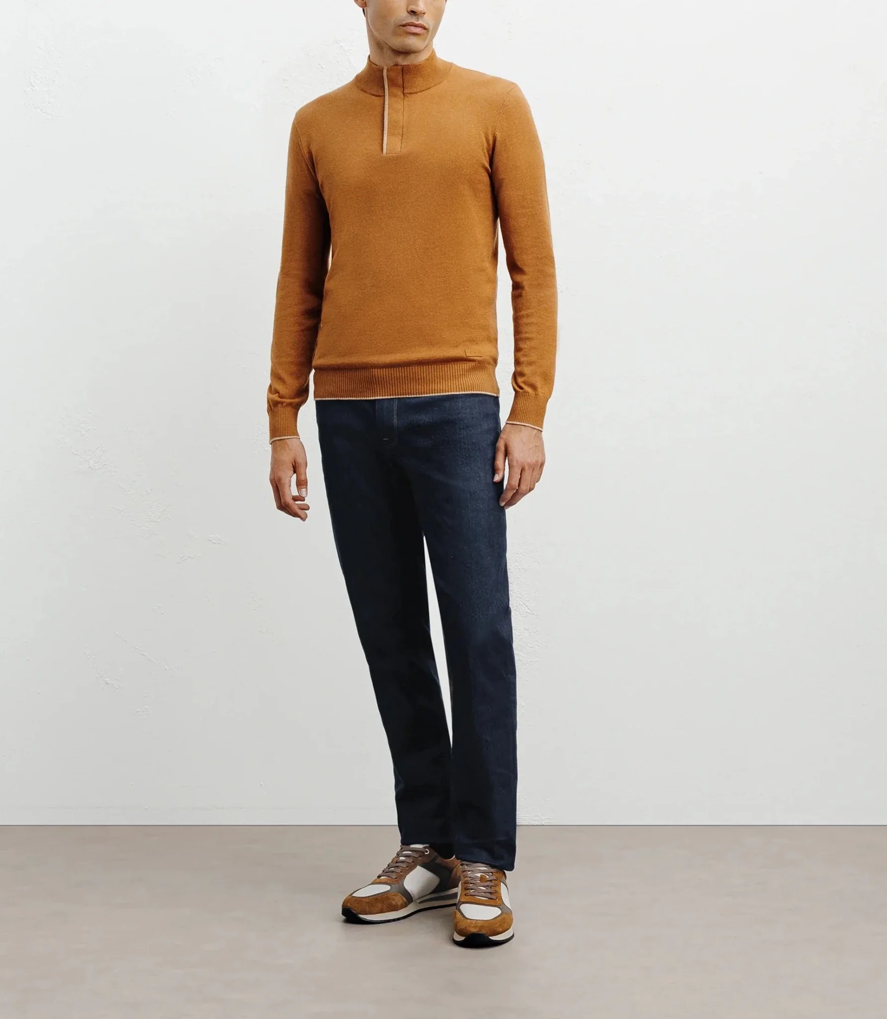 Pull col montant demi zippé camel foncé - Image 3