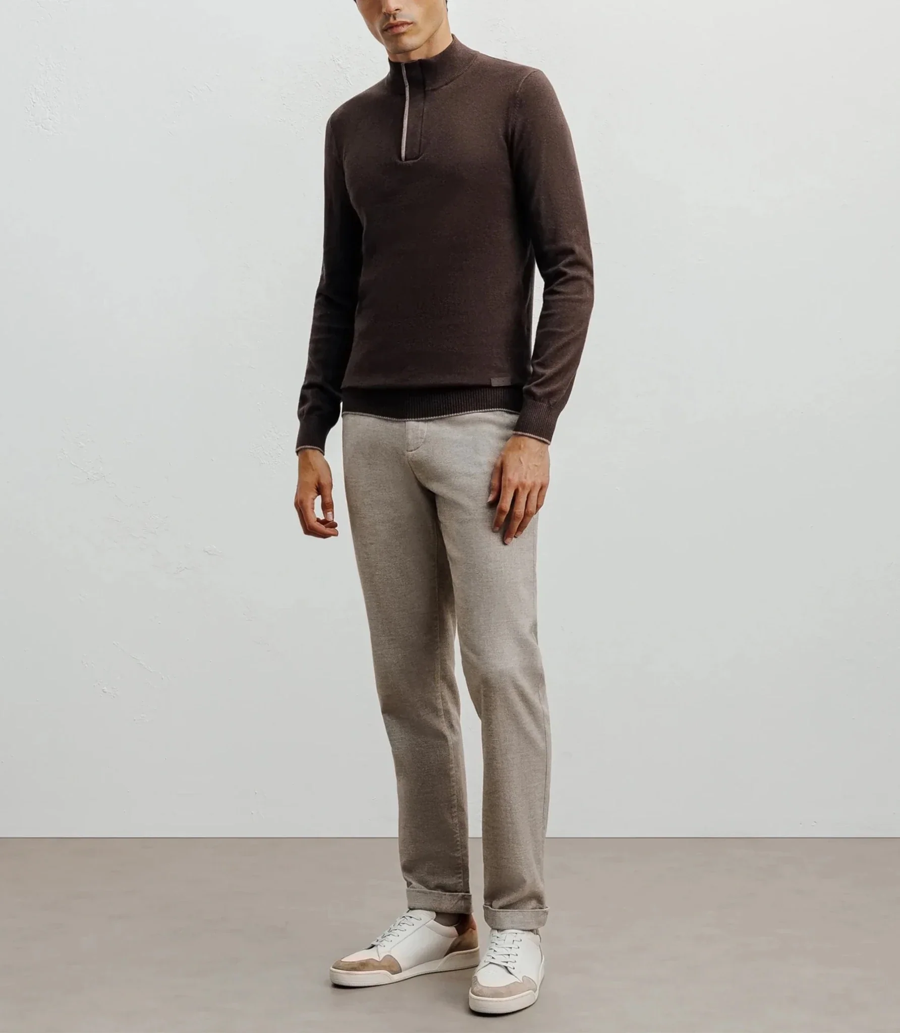Pull col montant demi zippé marron - Image 2