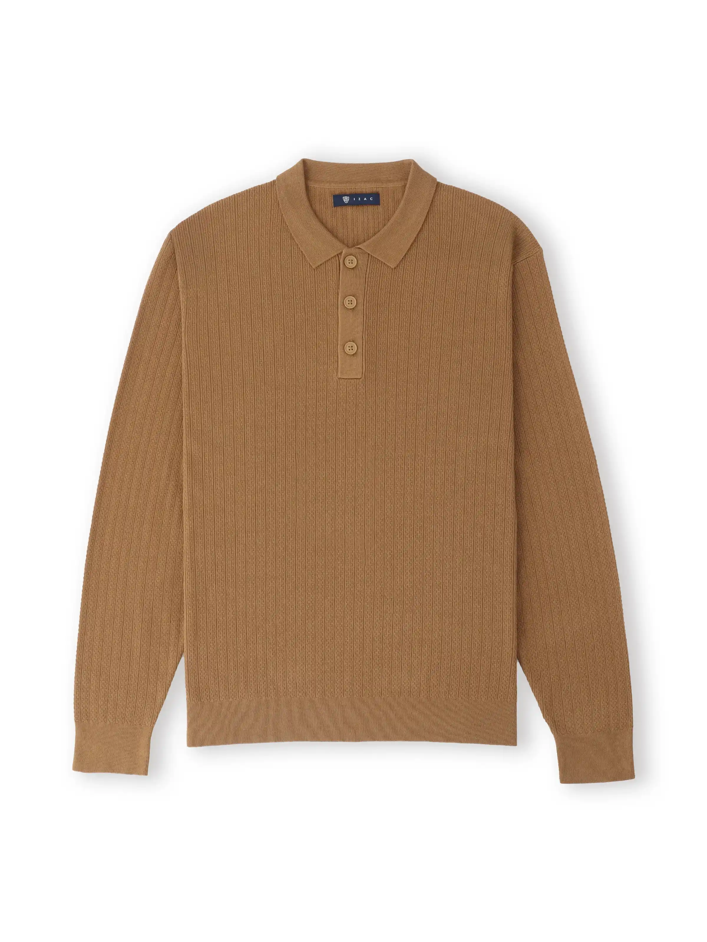 Pull col polo boutonné jeux de points camel
