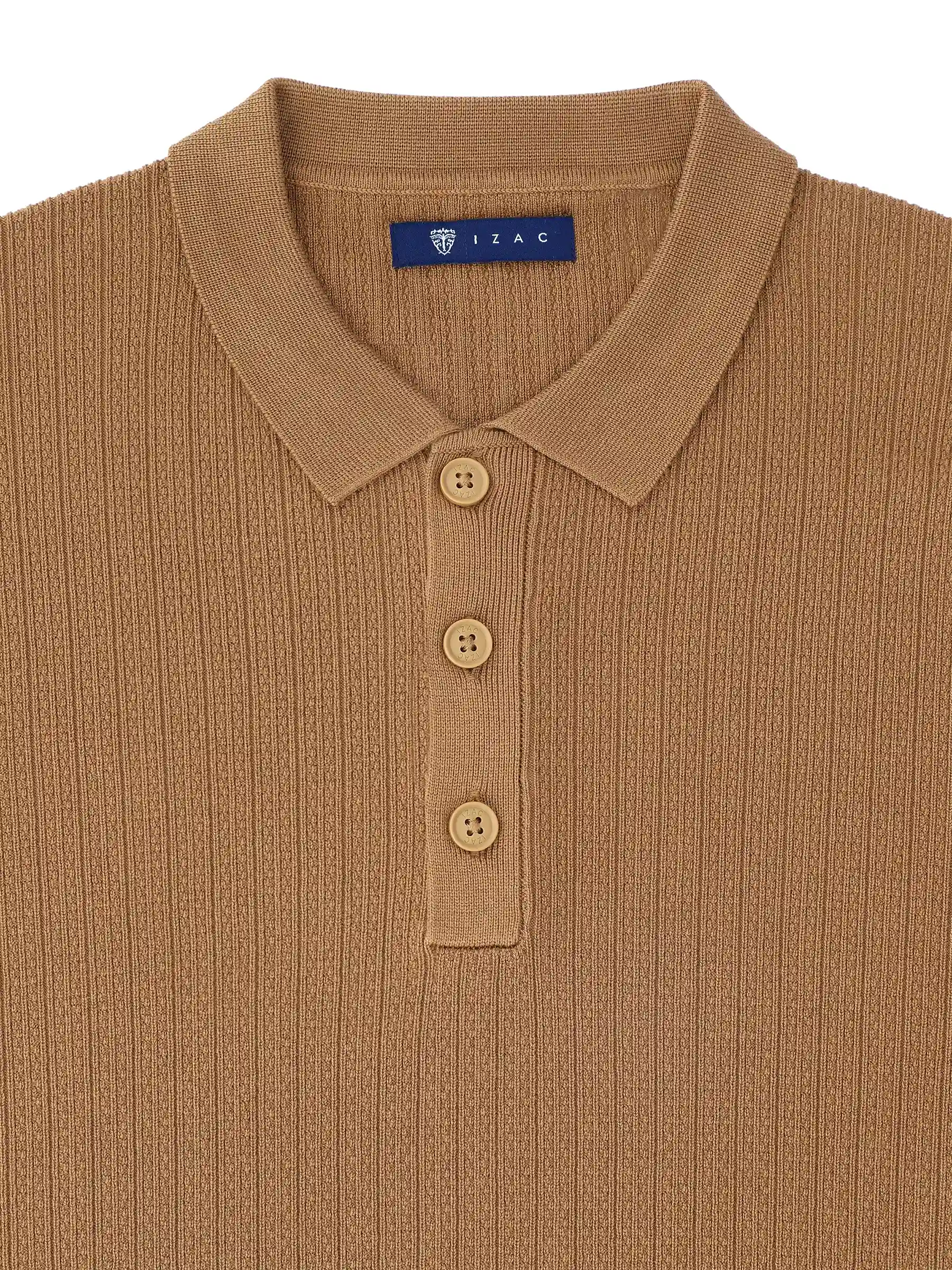 Pull col polo boutonné jeux de points camel - Image 2