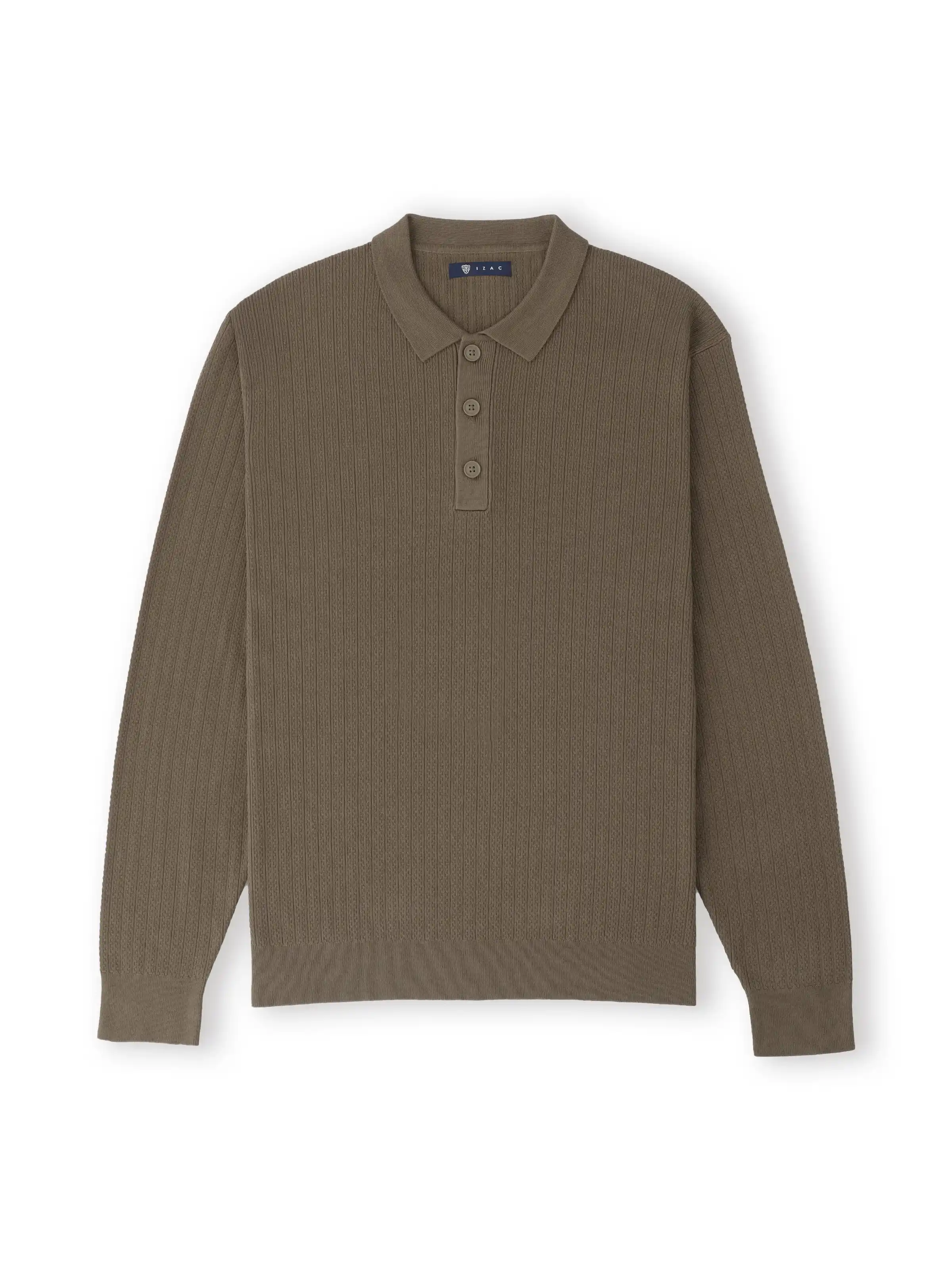 Pull col polo boutonné jeux de points châtain