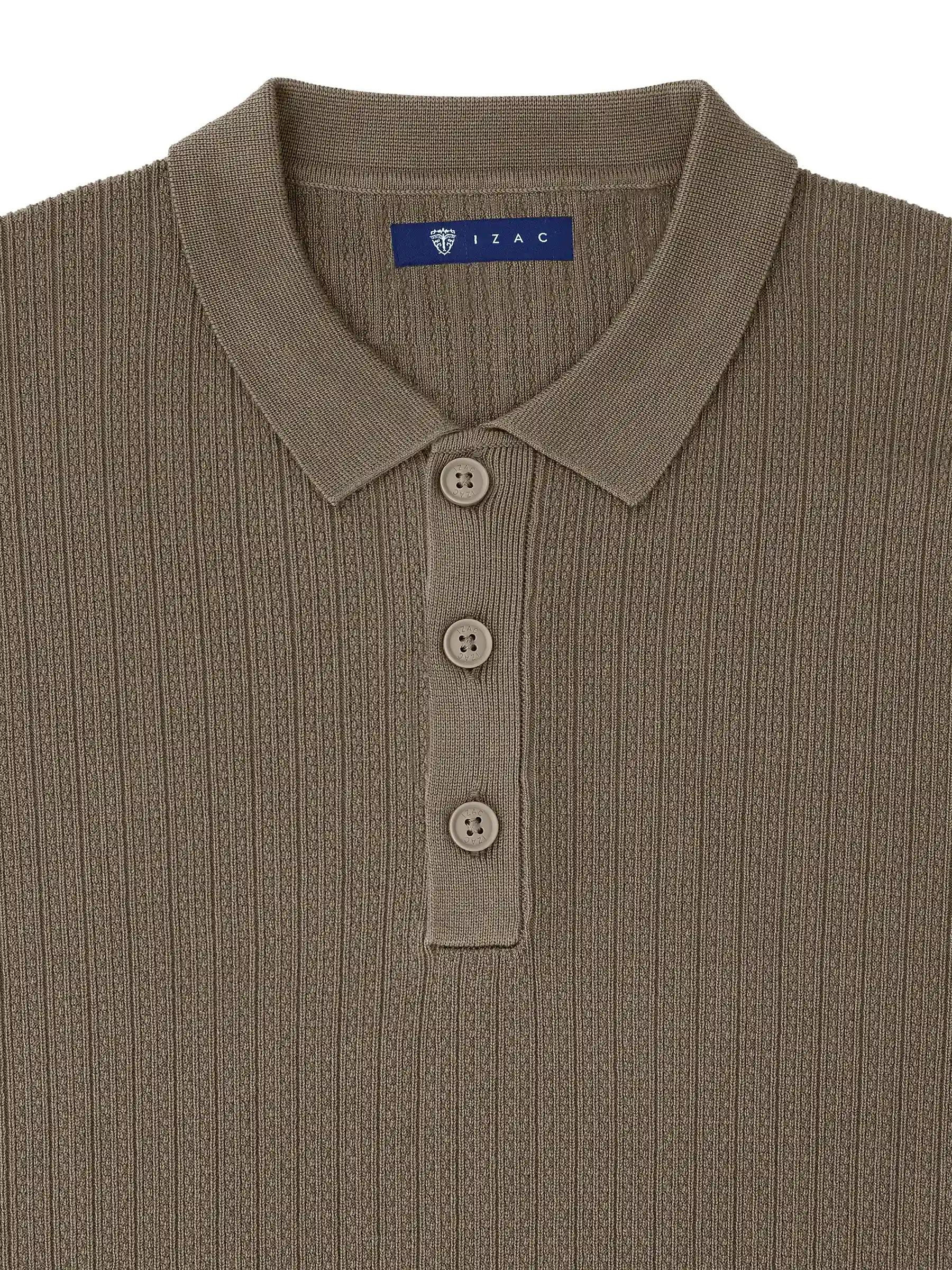 Pull col polo boutonné jeux de points châtain - Image 2