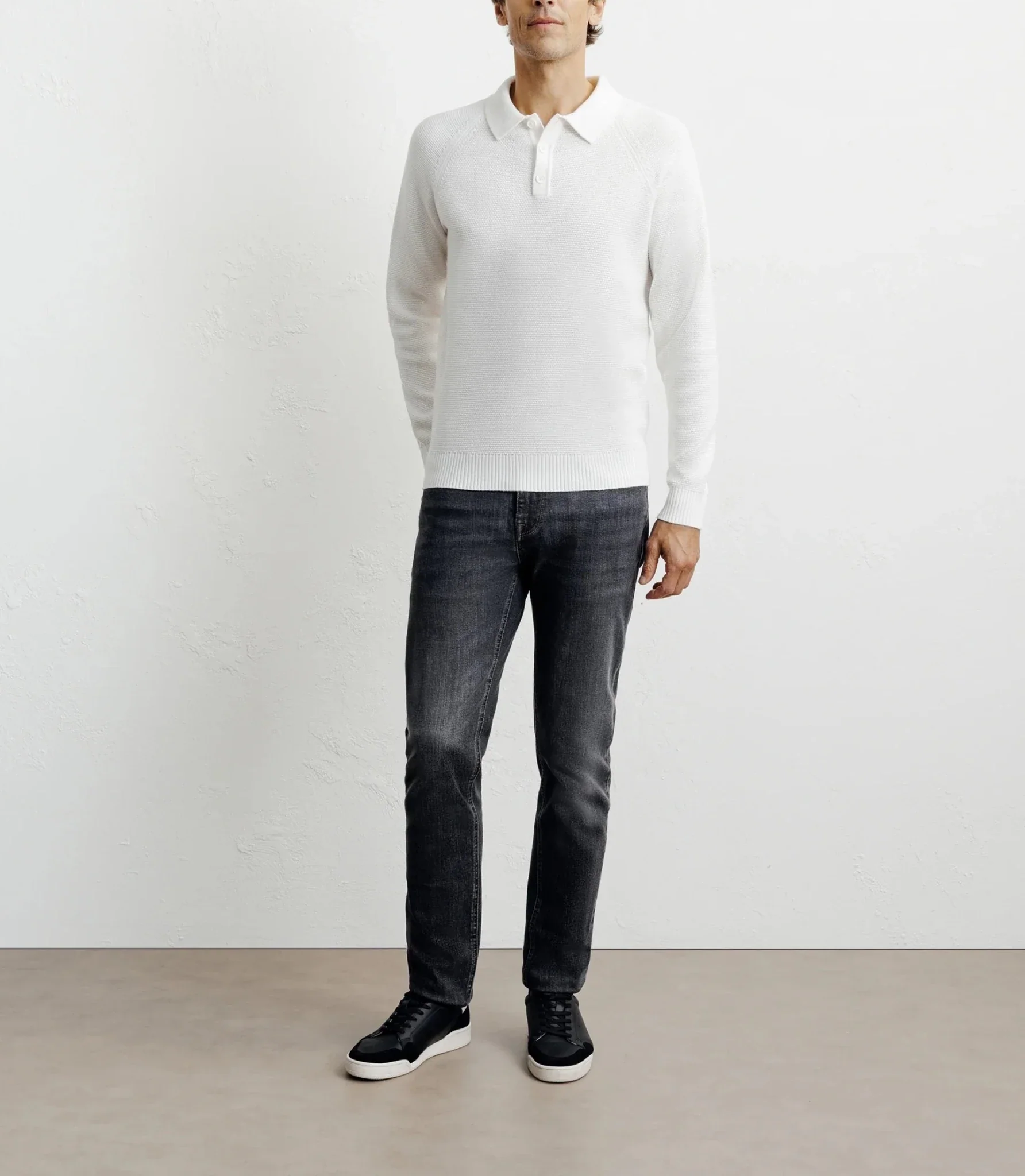 Pull col polo boutonné jeux de points écru - Image 3