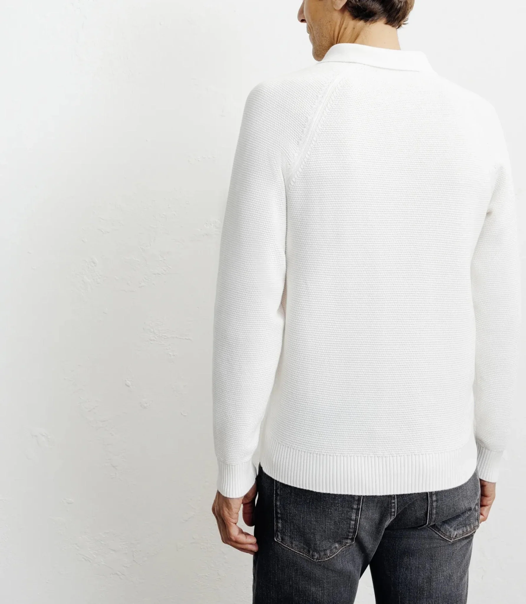 Pull col polo boutonné jeux de points écru - Image 4