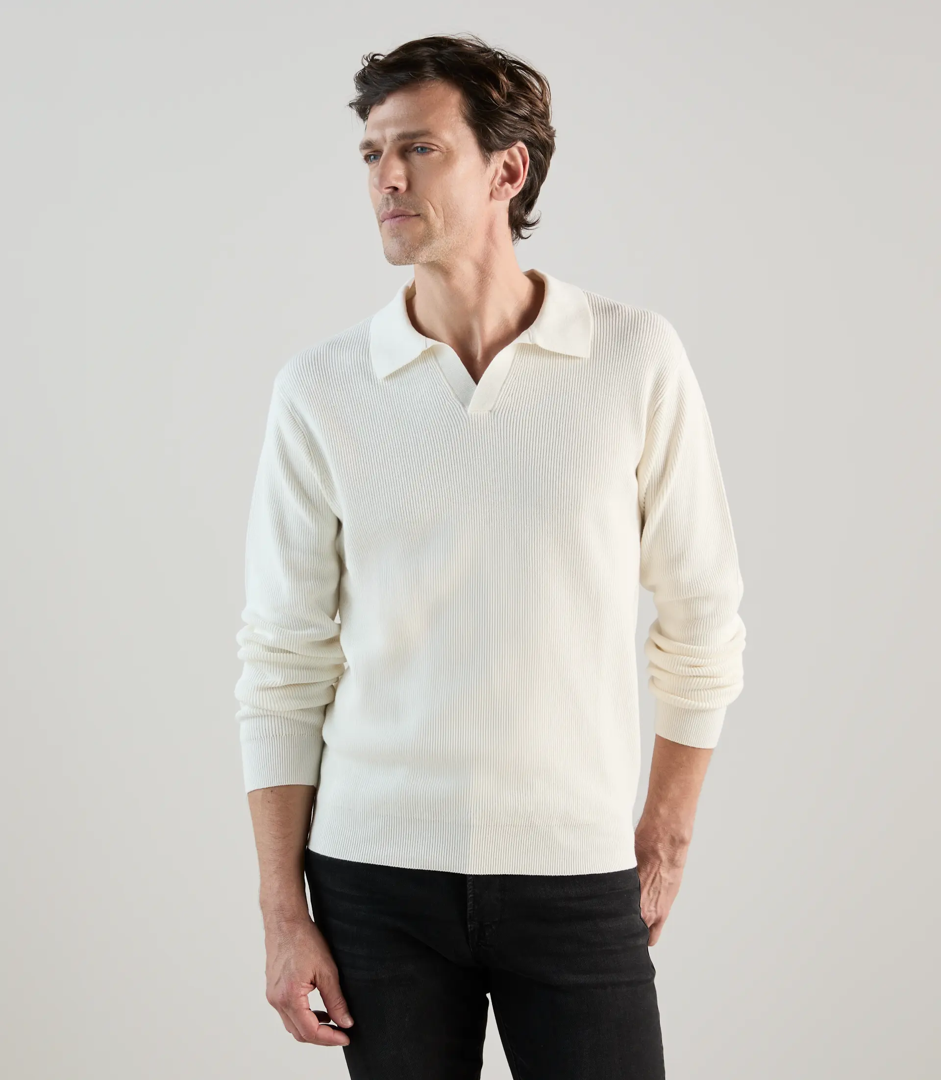 Pull col polo écru