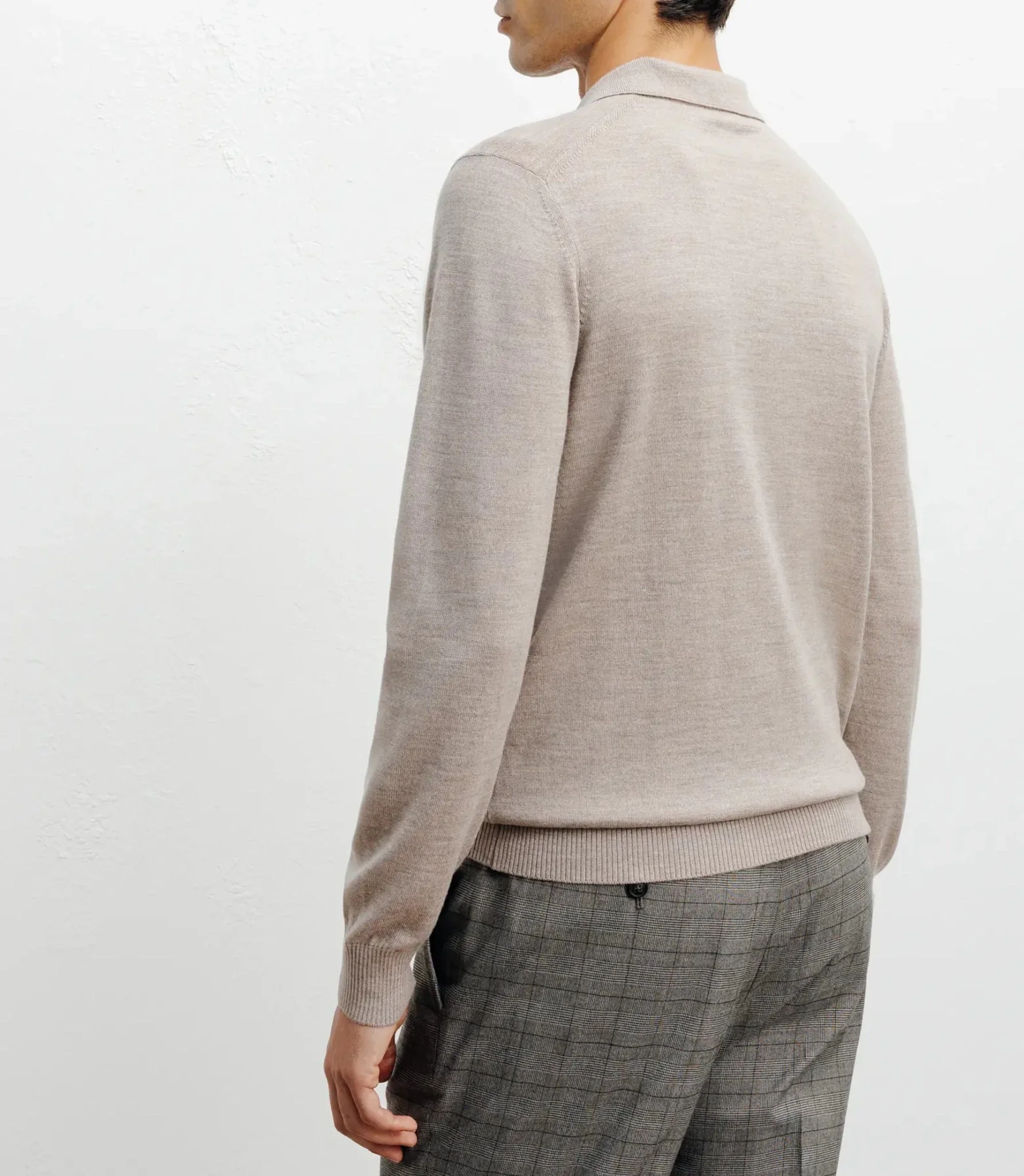 Pull col polo en laine mérinos beige - Image 4