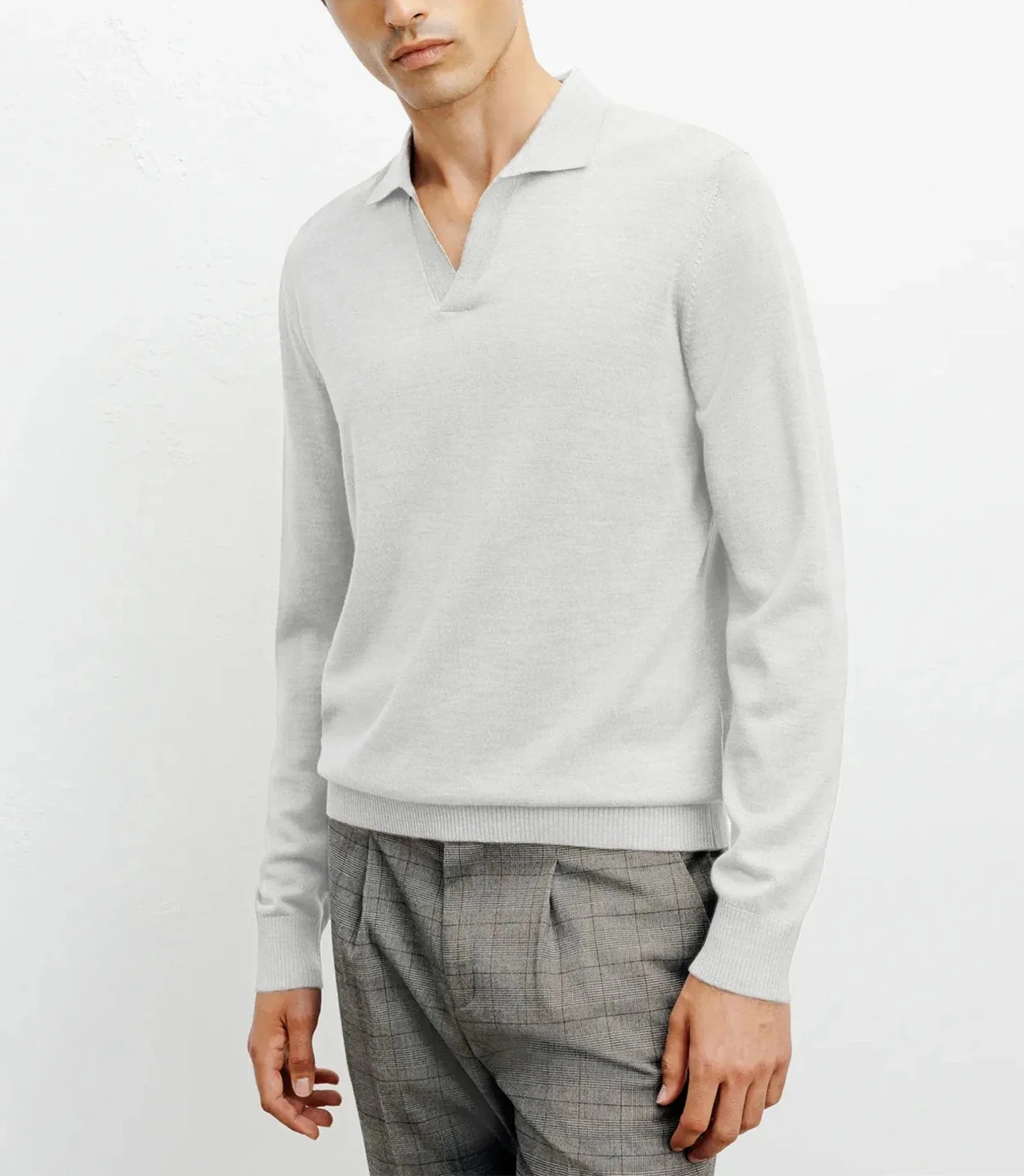 Pull col polo en laine mérinos gris
