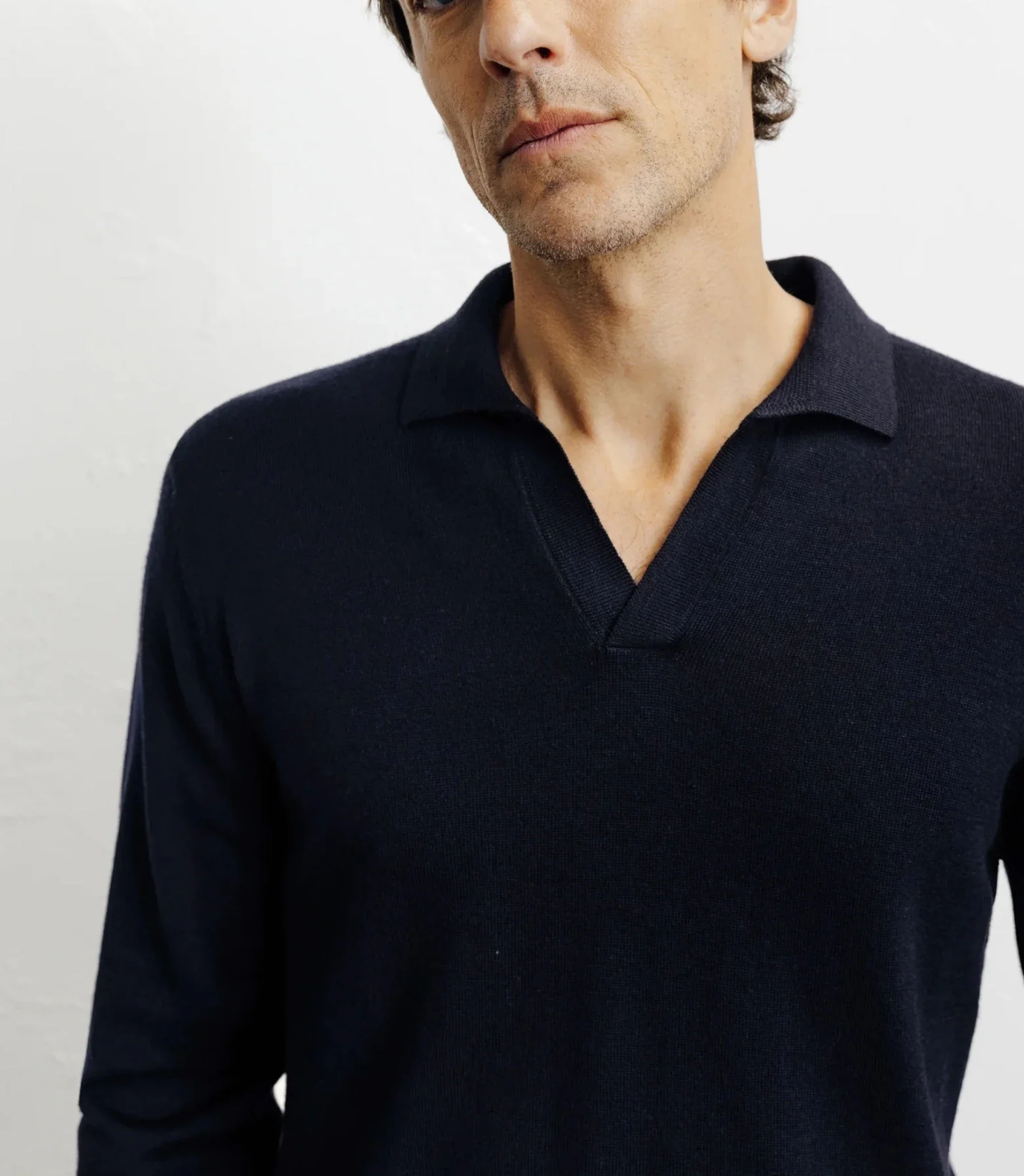 Pull col polo en laine mérinos marine - Image 2