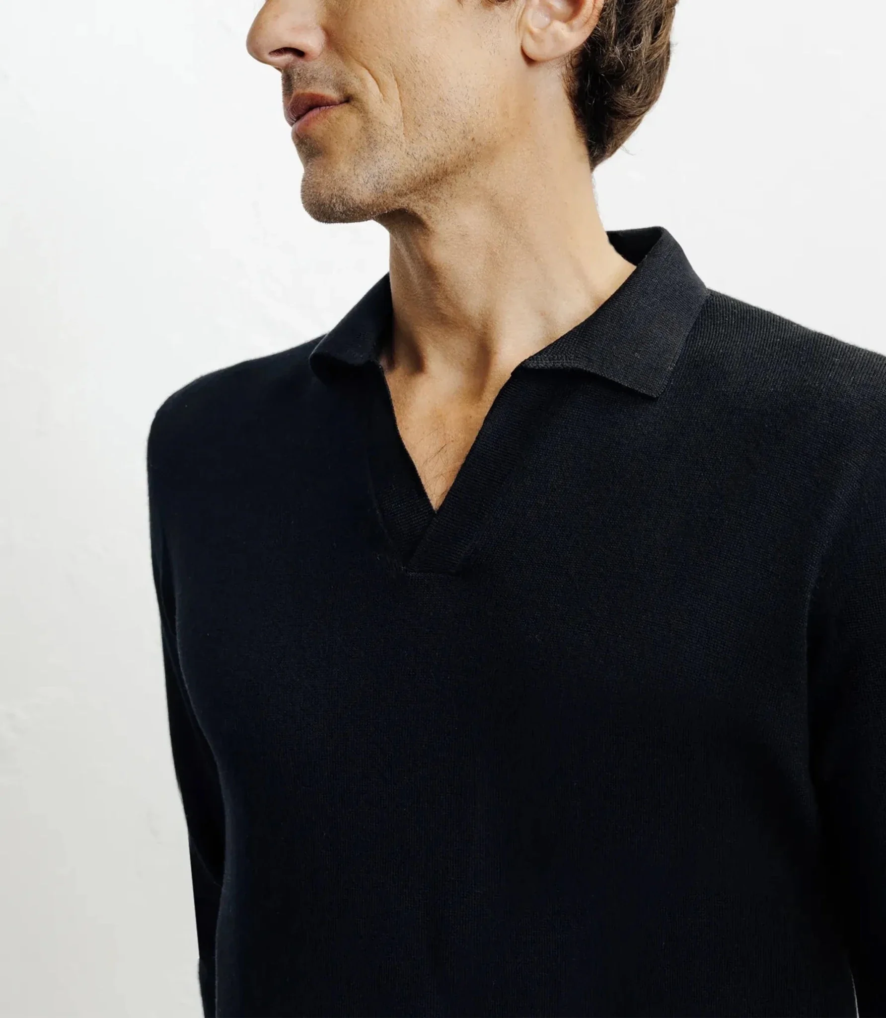 Pull col polo en laine mérinos noir - Image 2