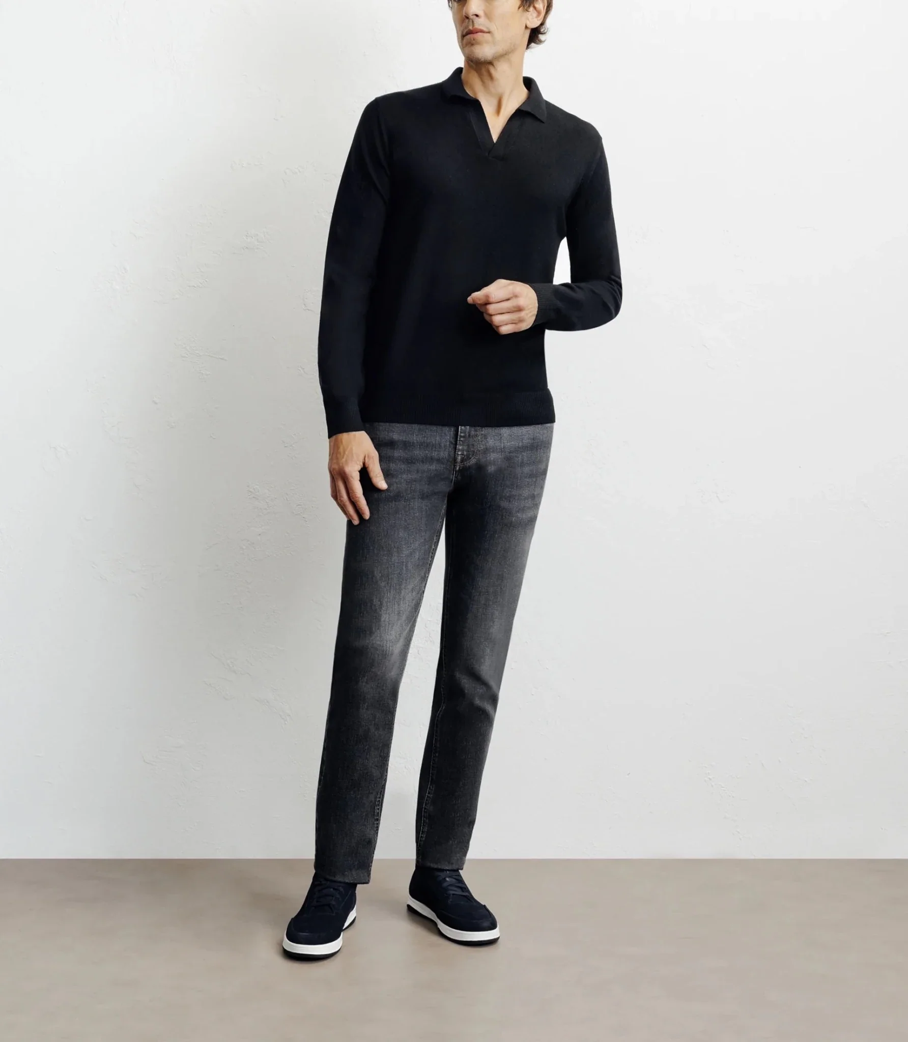 Pull col polo en laine mérinos noir - Image 3