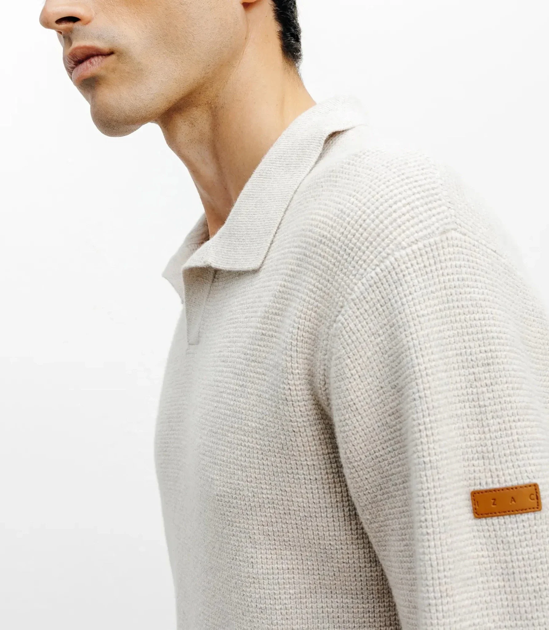 Pull col polo ouvert beige - Image 2