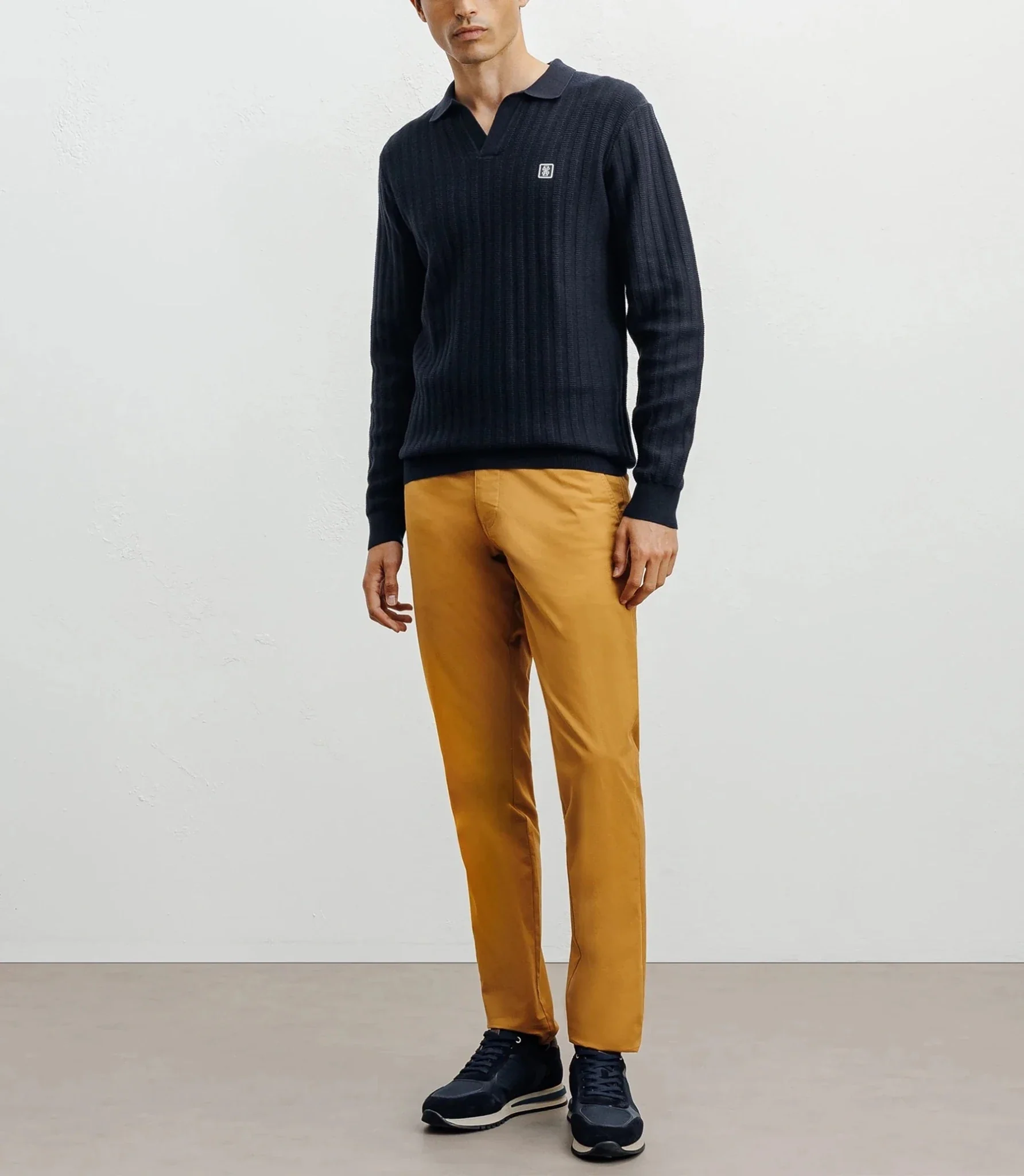 Pull col polo ouvert jeux de points marine - Image 2