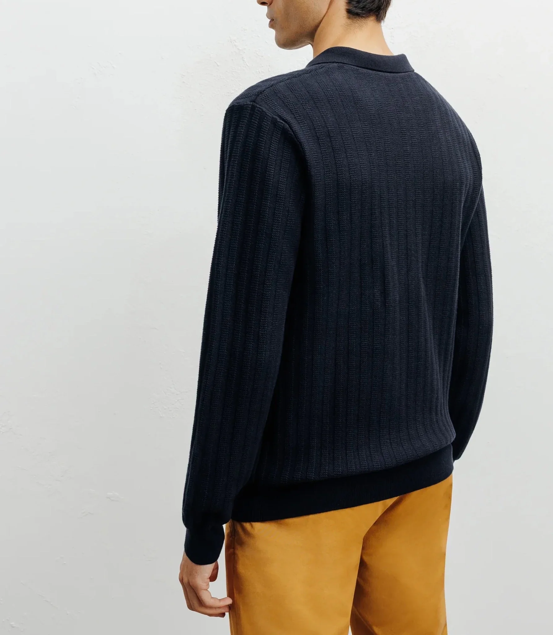 Pull col polo ouvert jeux de points marine - Image 3