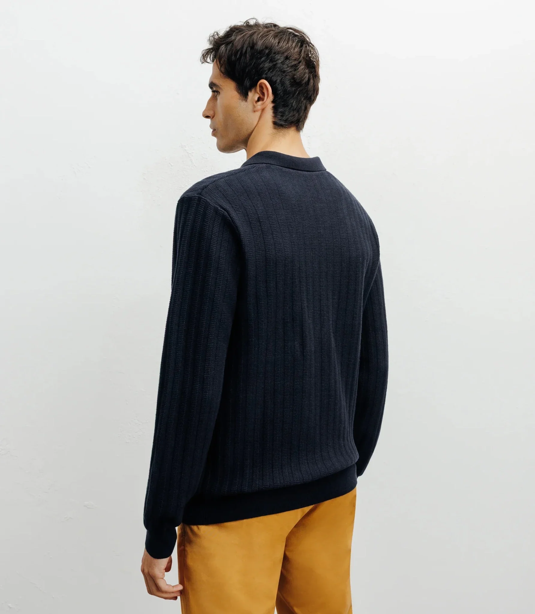 Pull col polo ouvert jeux de points marine - Image 4