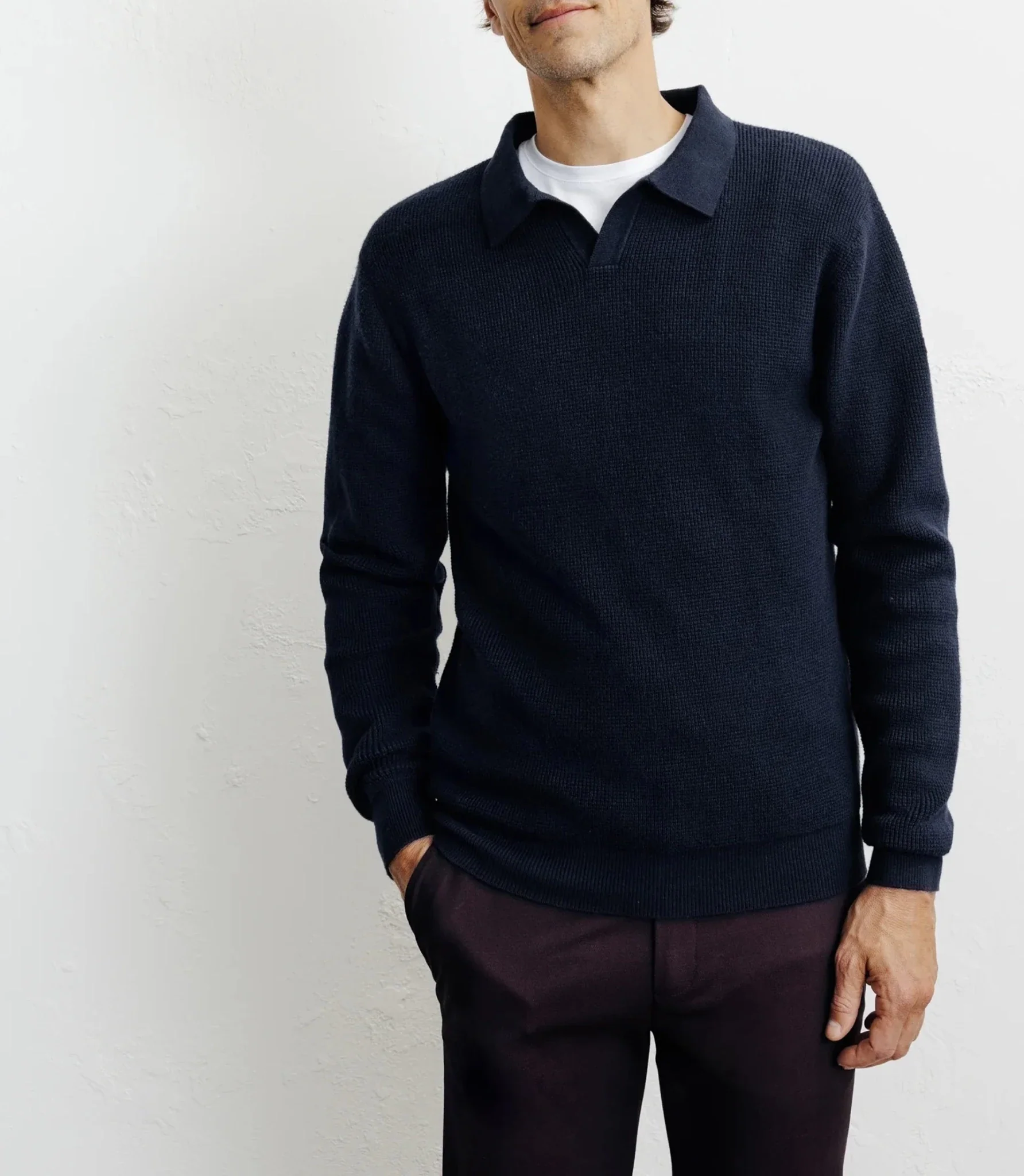 Pull col polo ouvert marine