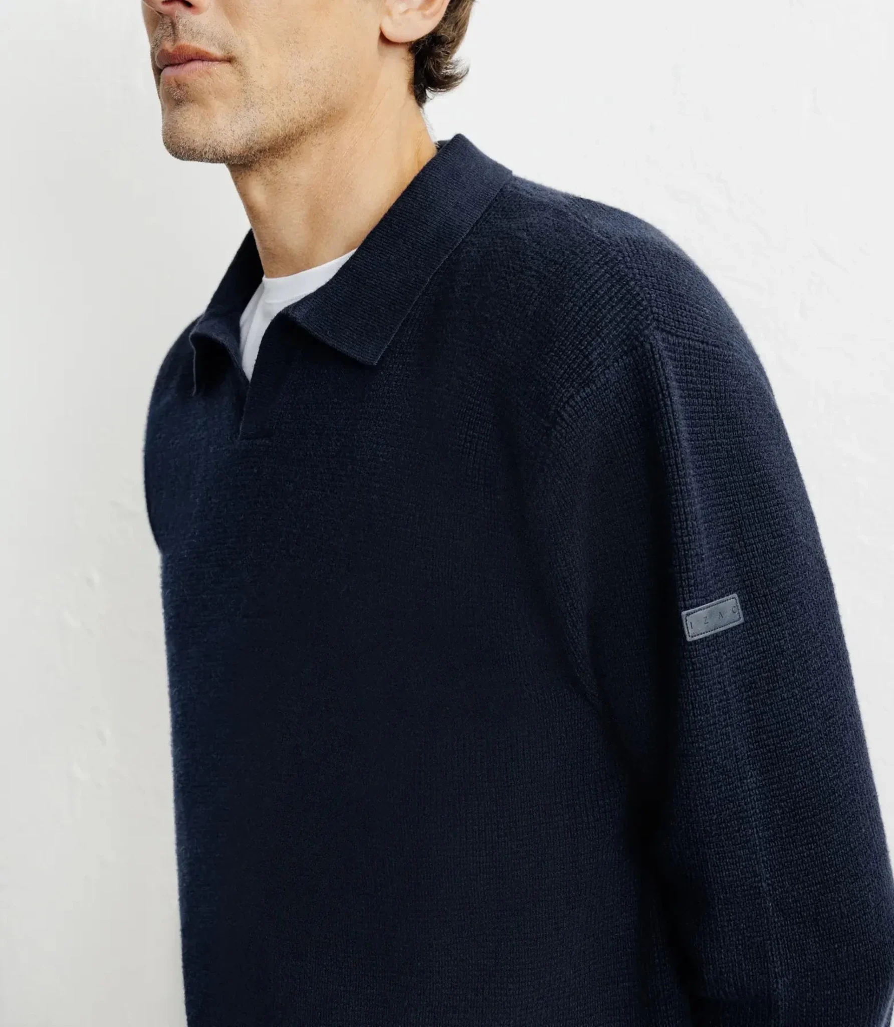Pull col polo ouvert marine - Image 2