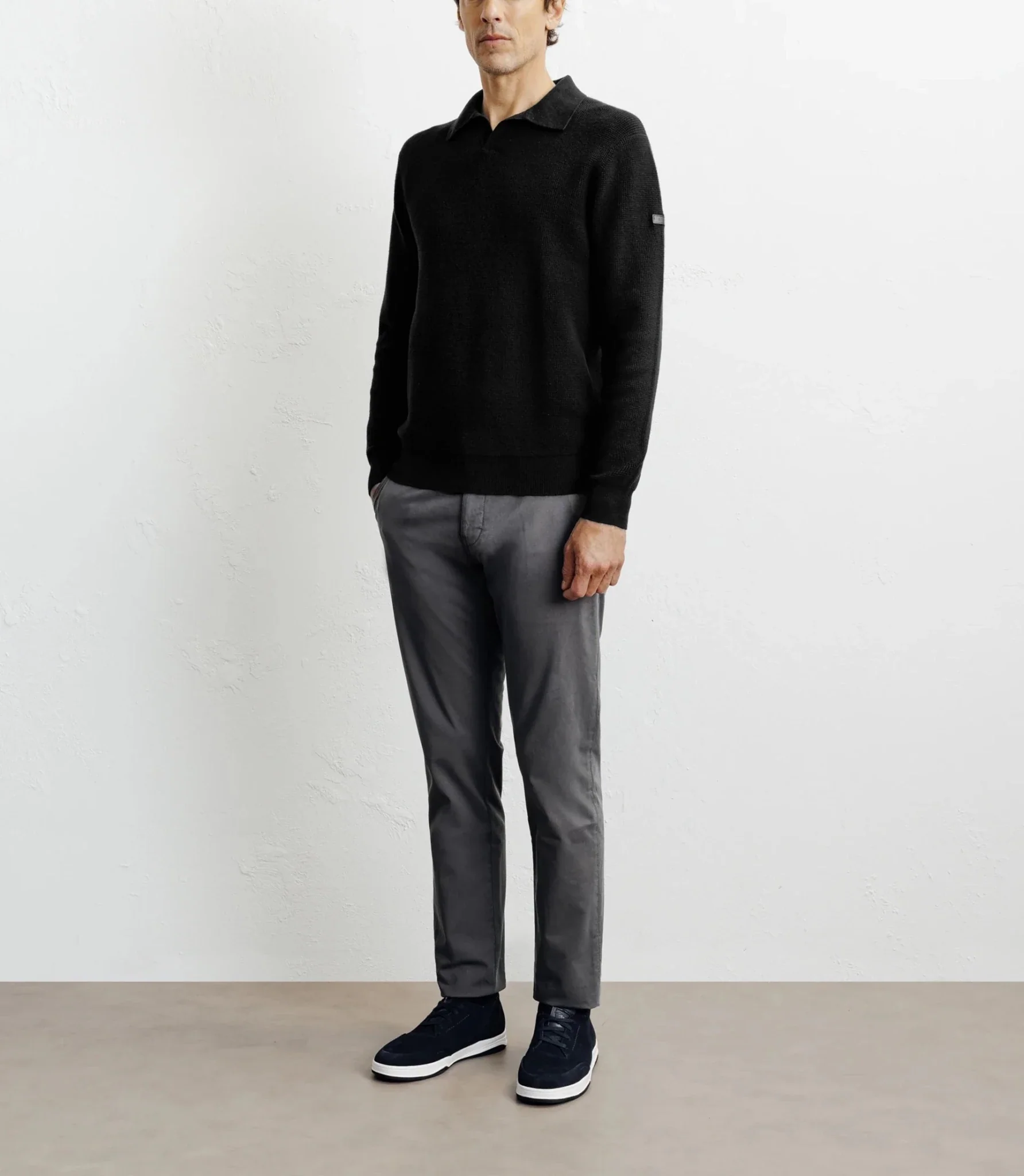Pull col polo ouvert noir - Image 3