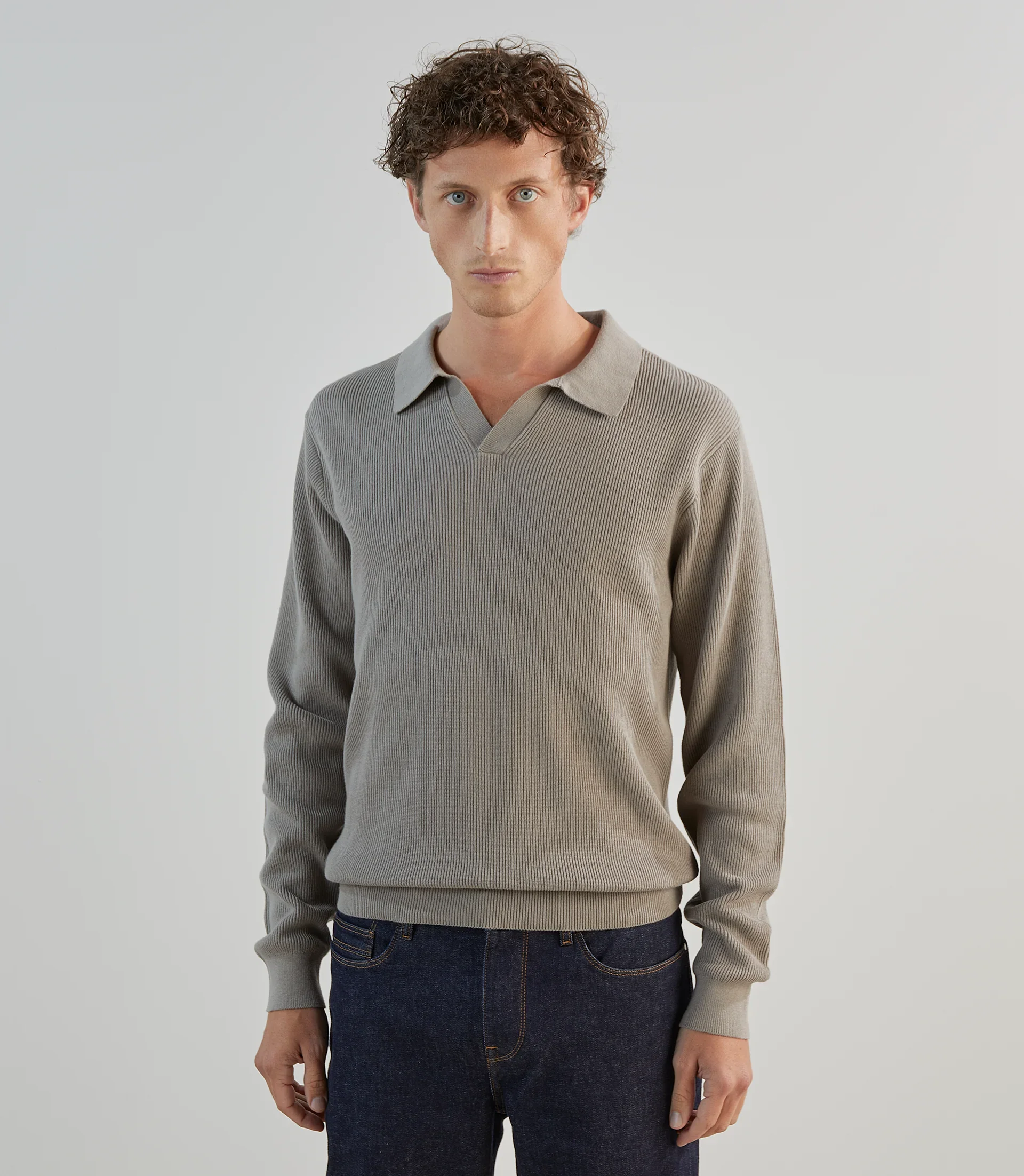 Pull col polo taupe