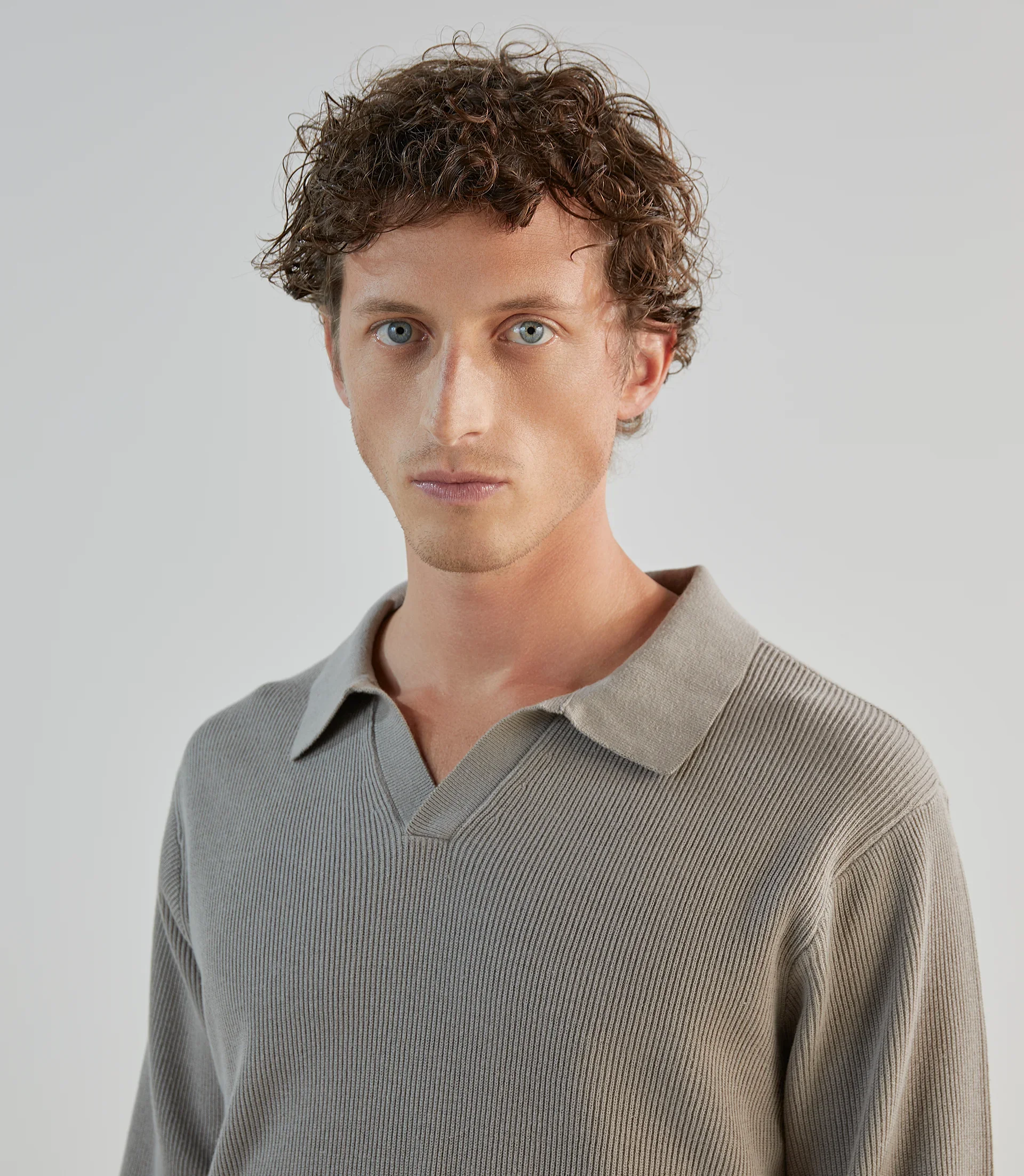Pull col polo taupe - Image 2