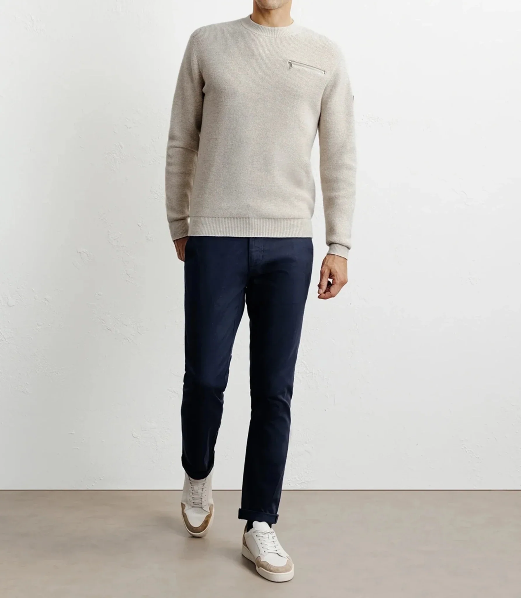 Pull col rond beige - Image 3